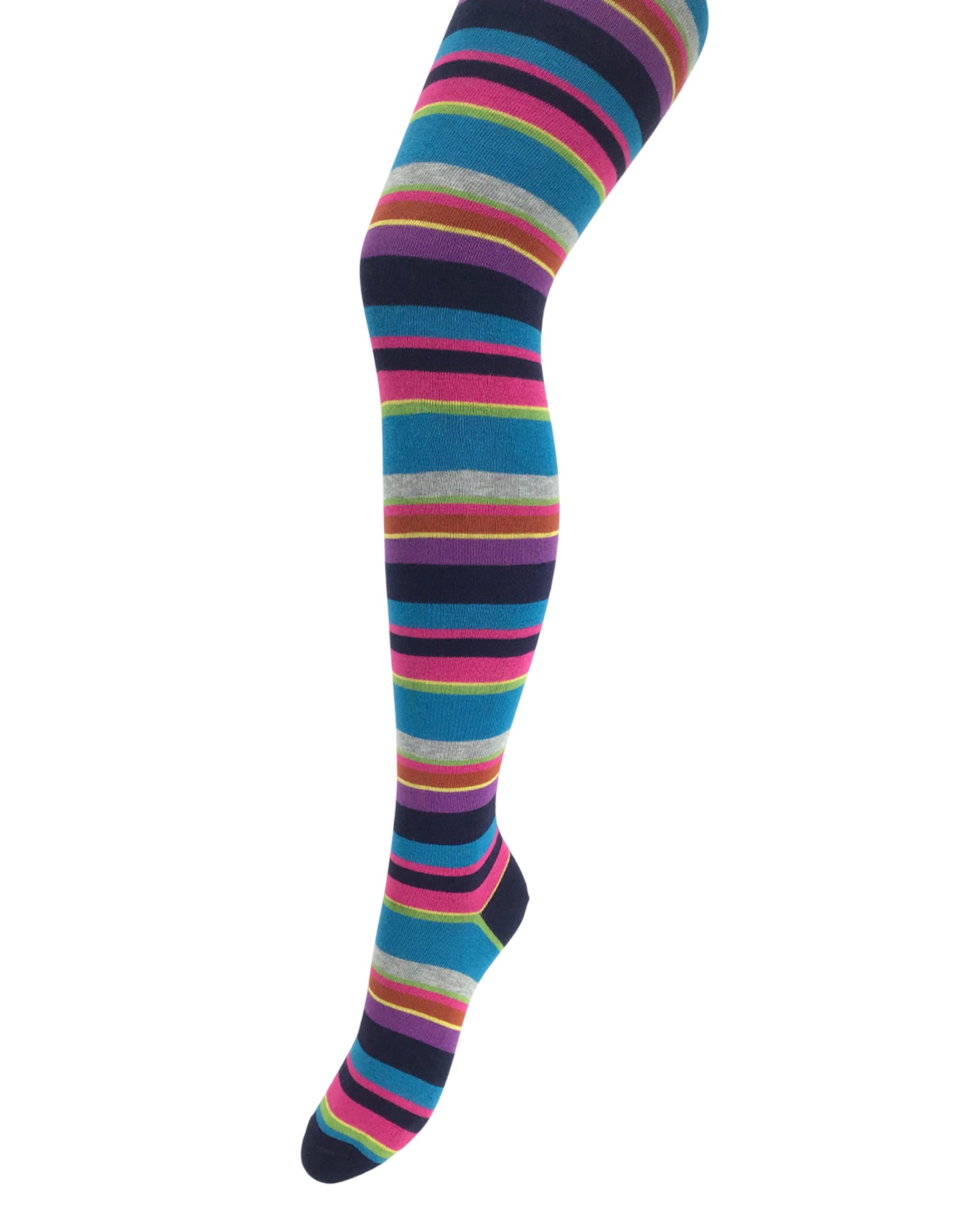 Colourful striped tights on a white background