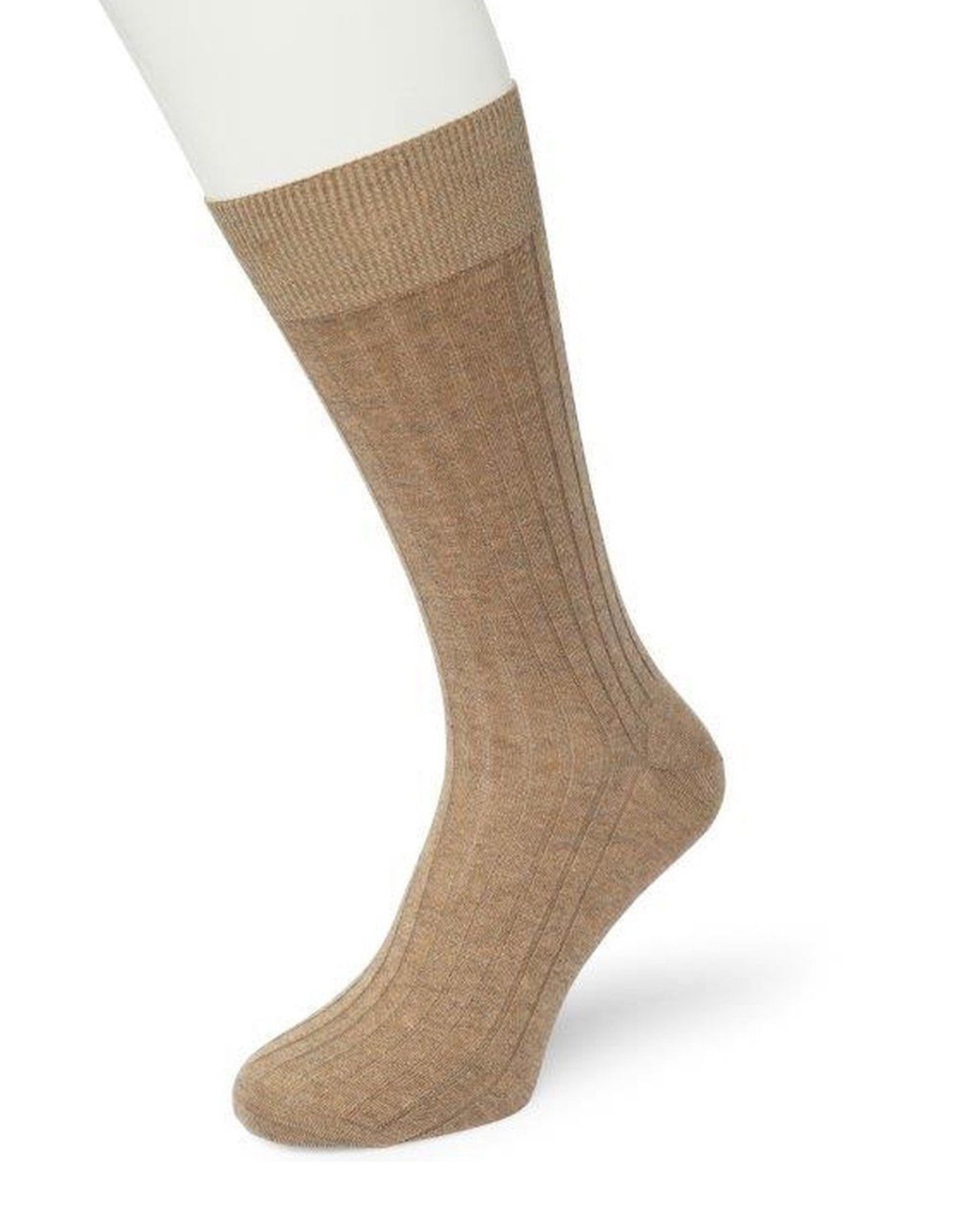 Bonnie Doon Tencel Rib Knee Sock - Beige silky soft ribbed Tencel crew length dress socks with a shaped heel, flat toe seam and deep elasticated comfort cuff.