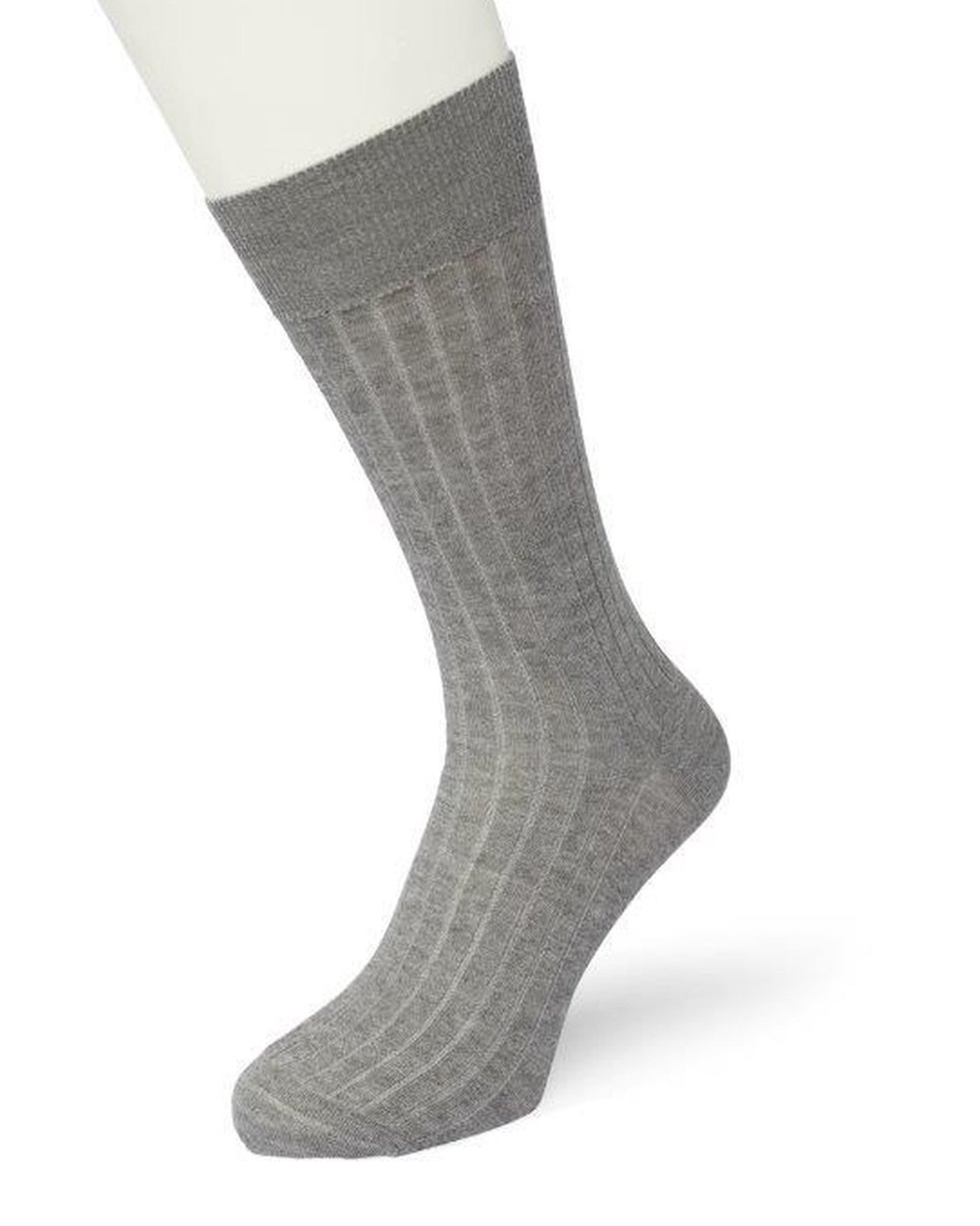 Bonnie Doon Tencel Rib Knee Sock - Grey silky soft ribbed Tencel crew length dress socks with a shaped heel, flat toe seam and deep elasticated comfort cuff.