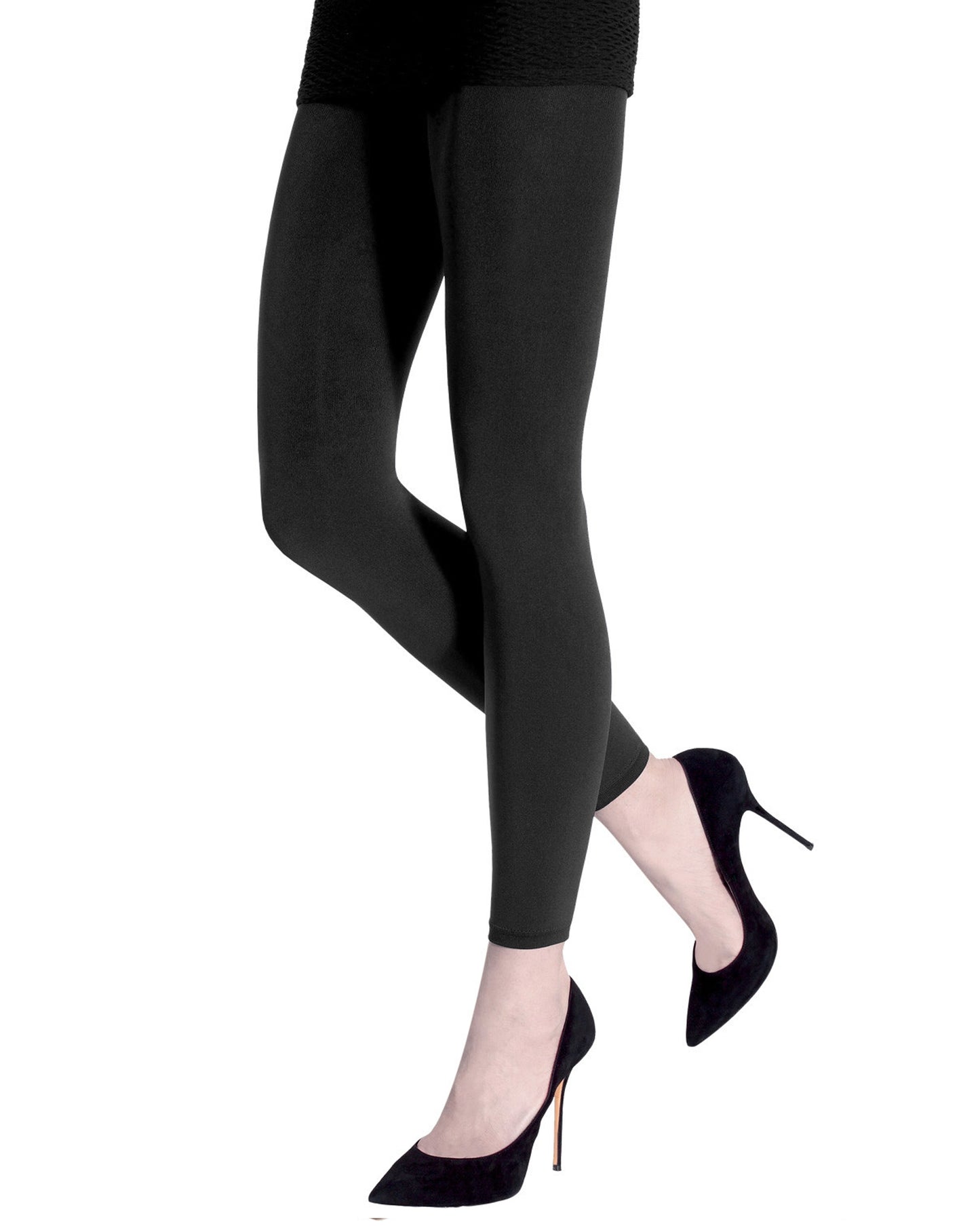 Emilio Cavallini Super Opaque Leggings - 200 denier matte footless tights in dark grey. Worn with black mini skirt and stilettos.