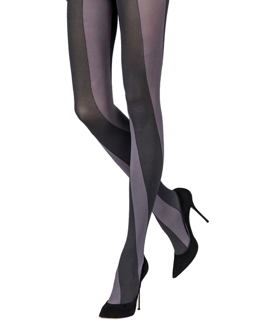 Emilio Cavallini Double Spiral Tights - Ultra opaque fashion tights with a large spiral stripe pattern in black and grey.