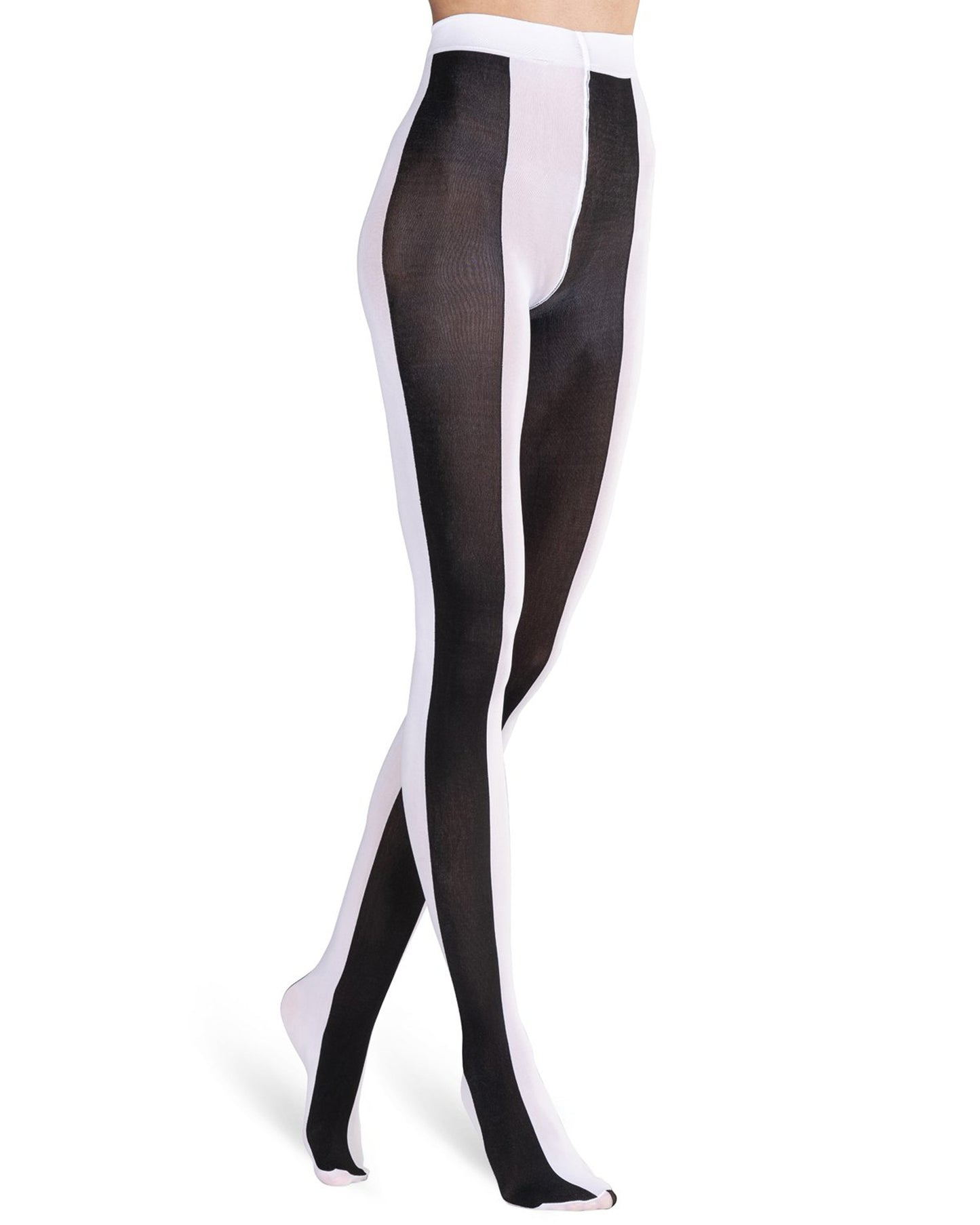 Emilio Cavallini Two Toned Large Vertical Stripes Tights - black and white striped pattern tights