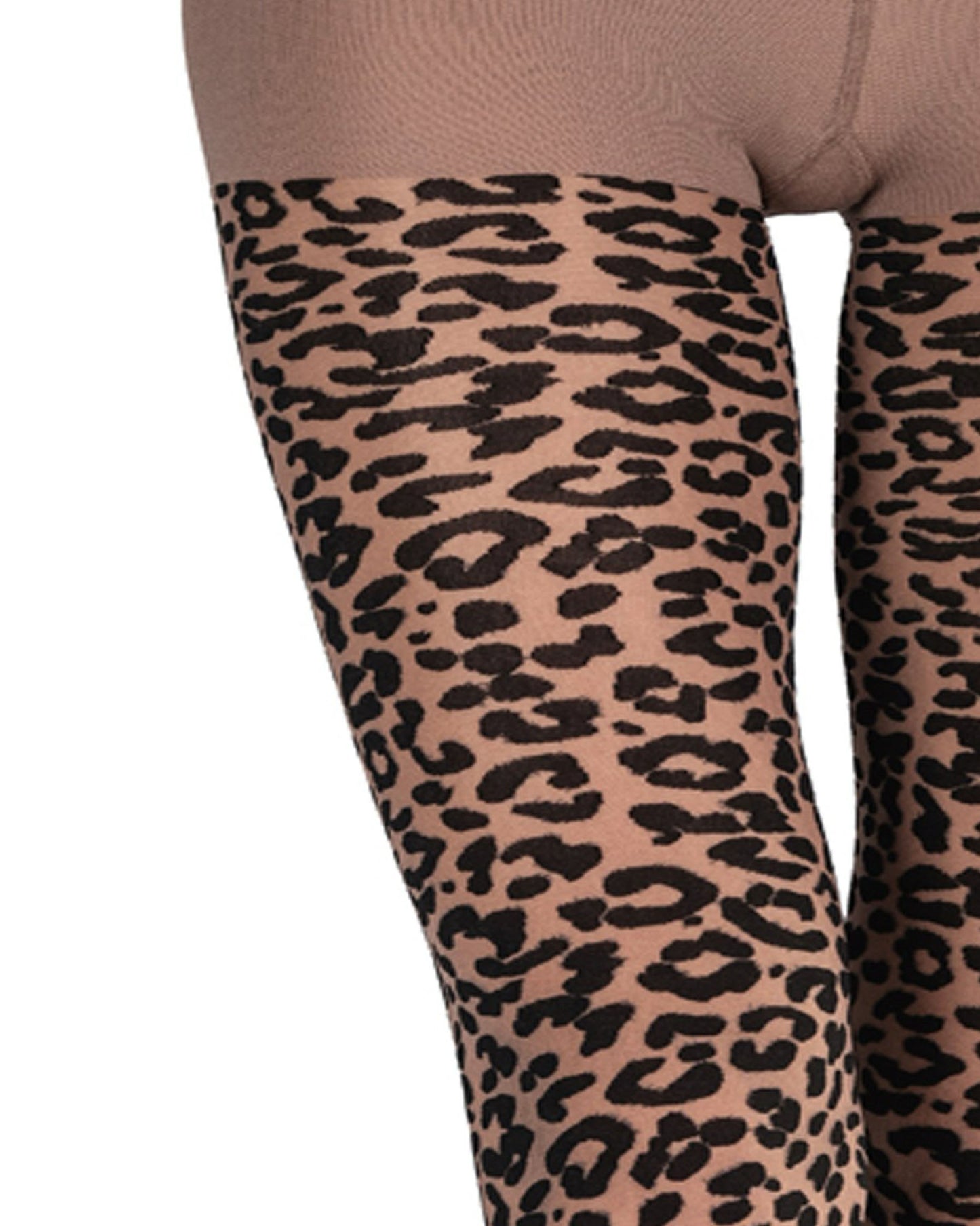 Emilio Cavallini Leopard Tights - sheer tan fashion tights with a black opaque animal print pattern, flat seams and gusset.