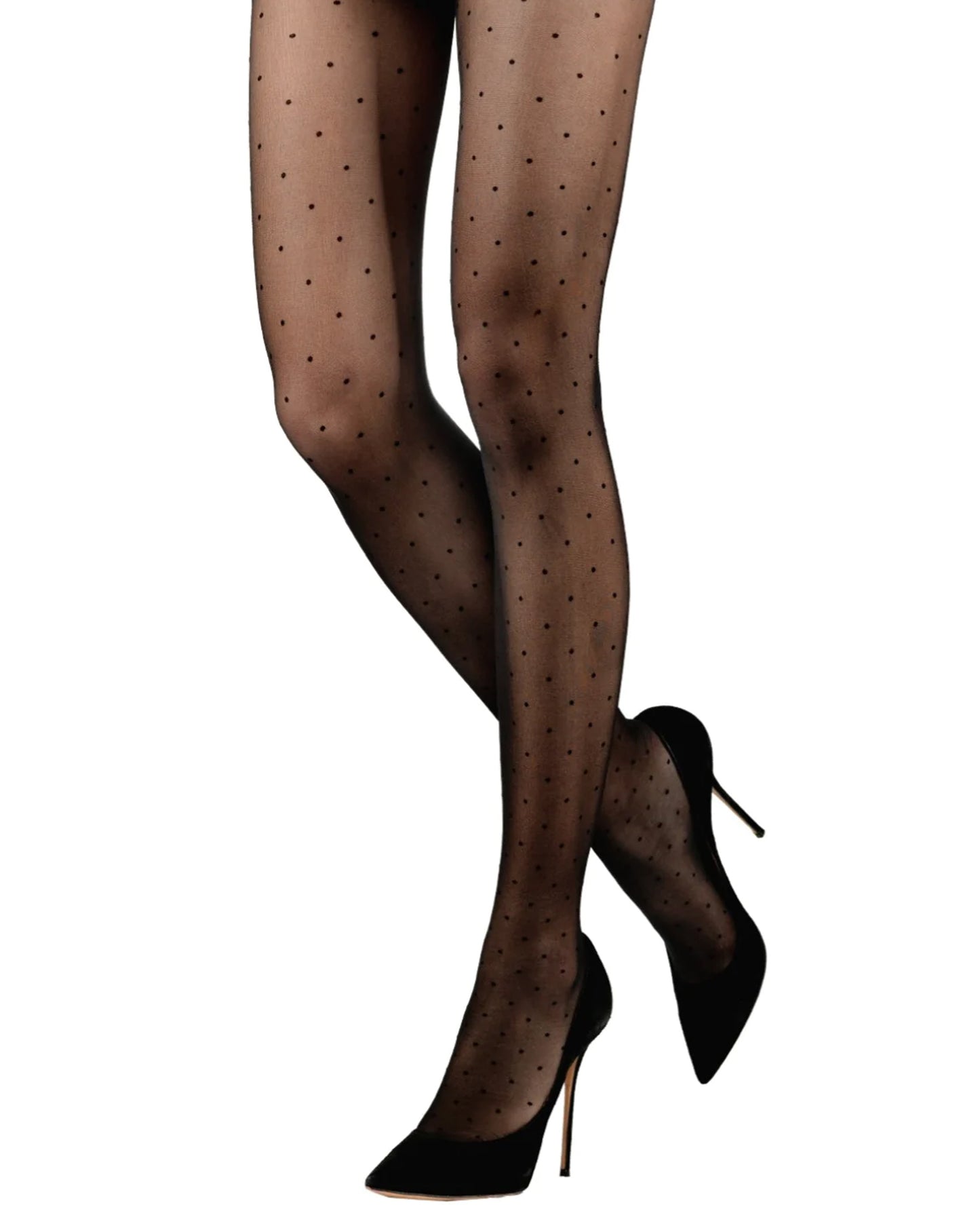 Emilio Cavallini Plumetis Tights - Sheer black fashion tights with a woven all over spot pattern.
