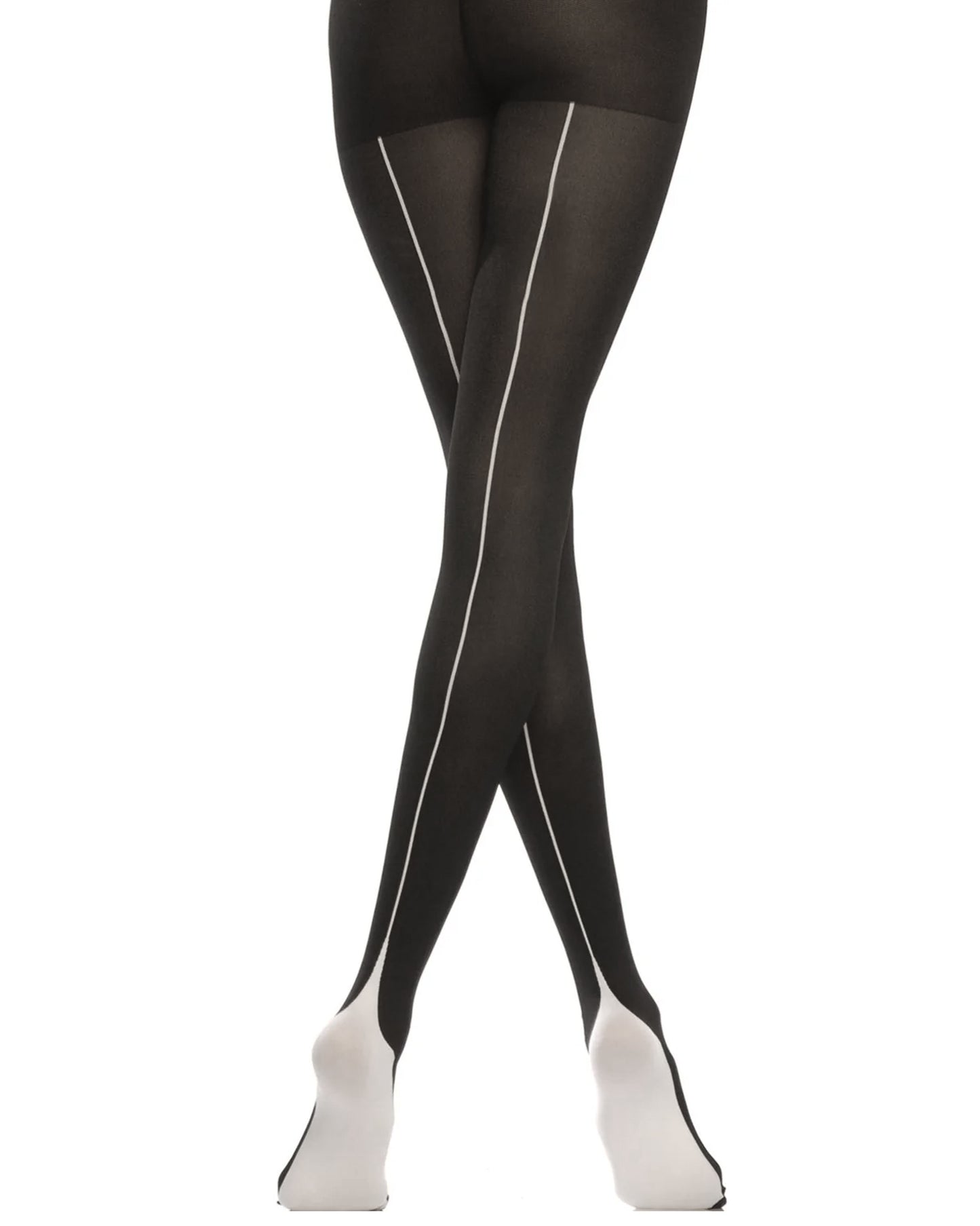 Emilio Cavallini Two Toned Pyramid Tights - black opaque tights with white back-seam and sole.
