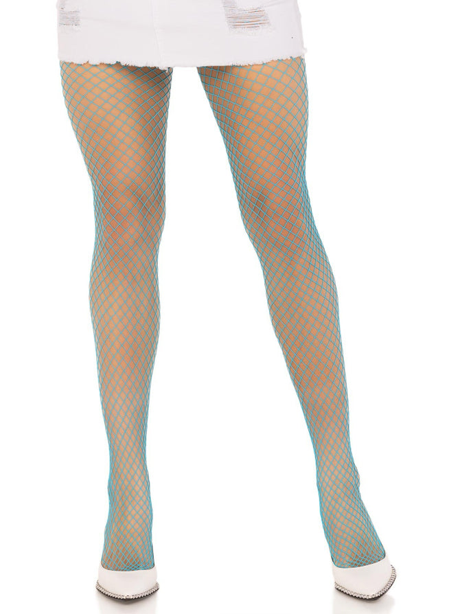 Leg Avenue Industrial Net Tights - white diamond fishnet mesh tights in neon blue