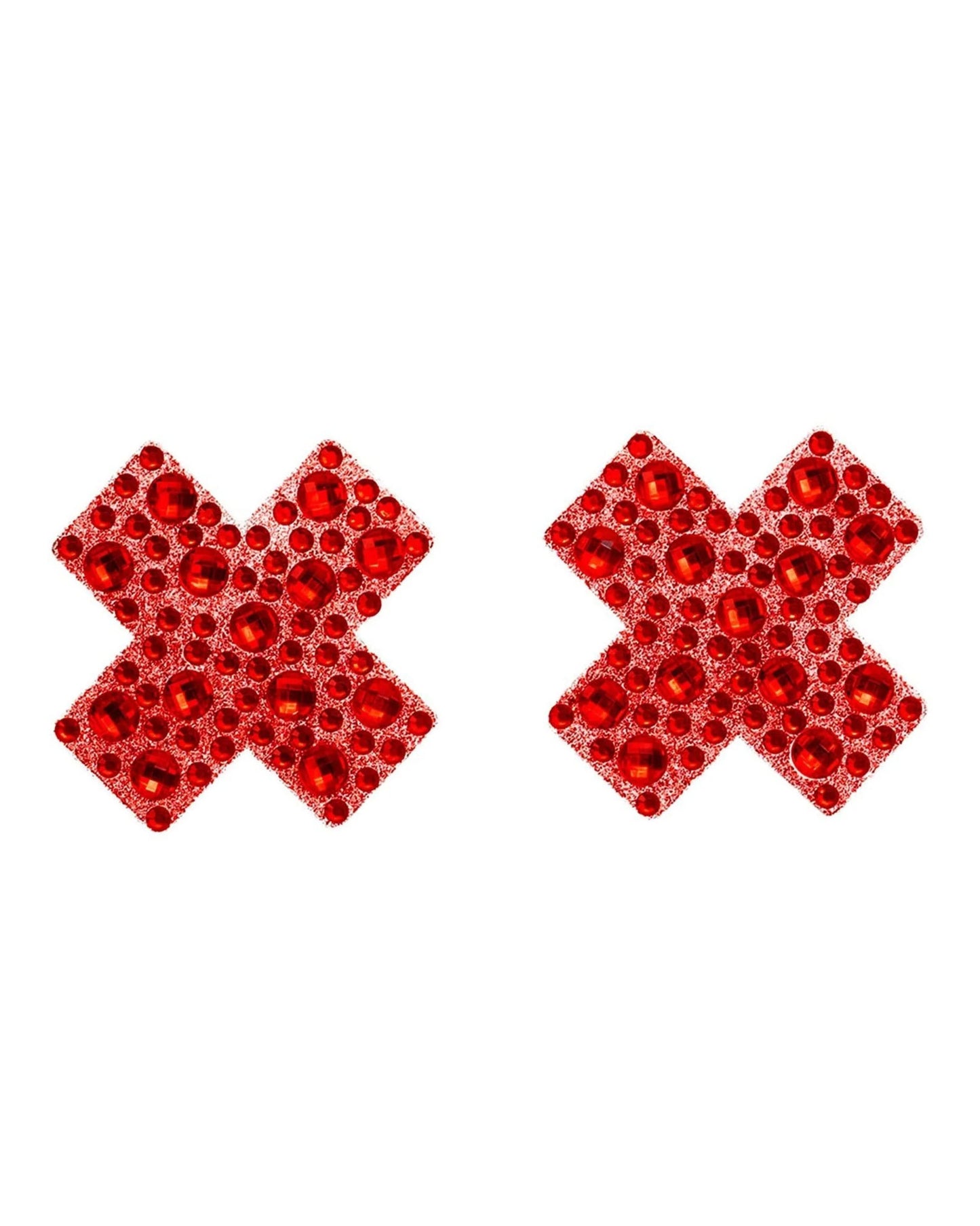 Leg Avenue X-Factor Nipple Covers - Red X shaped adhesive nipple covers/pasties with sparkly rhinestones.