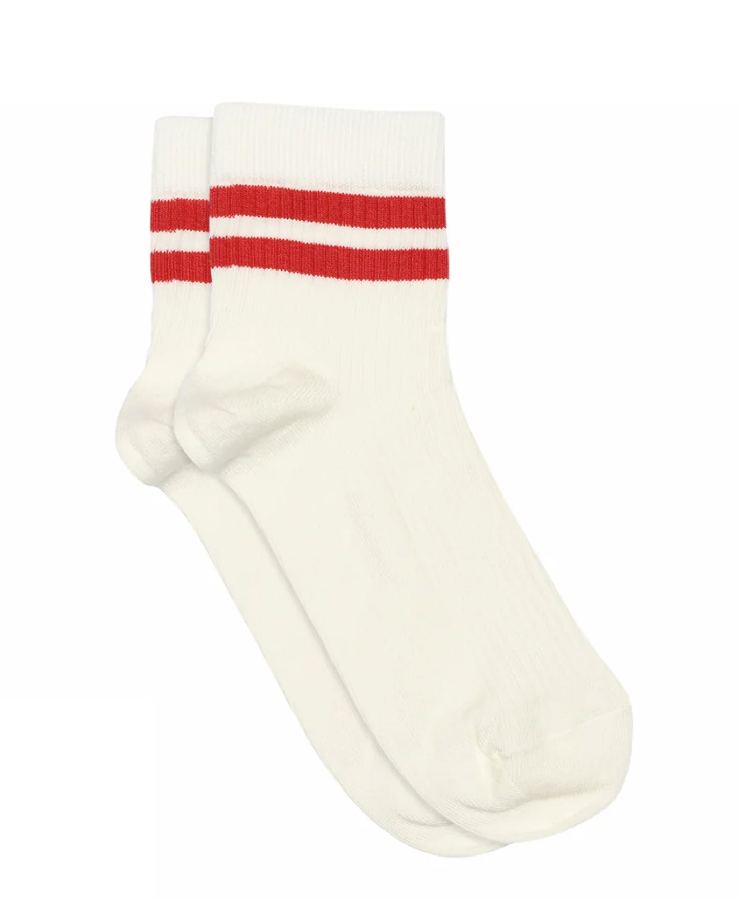 MP Denmark Aida Sock - Soft off white light ribbed quarter high ankle socks with a red double sports style stripe cuff.