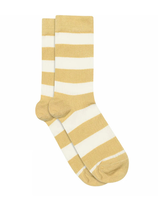 MP Denmark Signa Socks - Soft bamboo ribbed crew length ankle socks with an off white and pale mustard striped pattern.