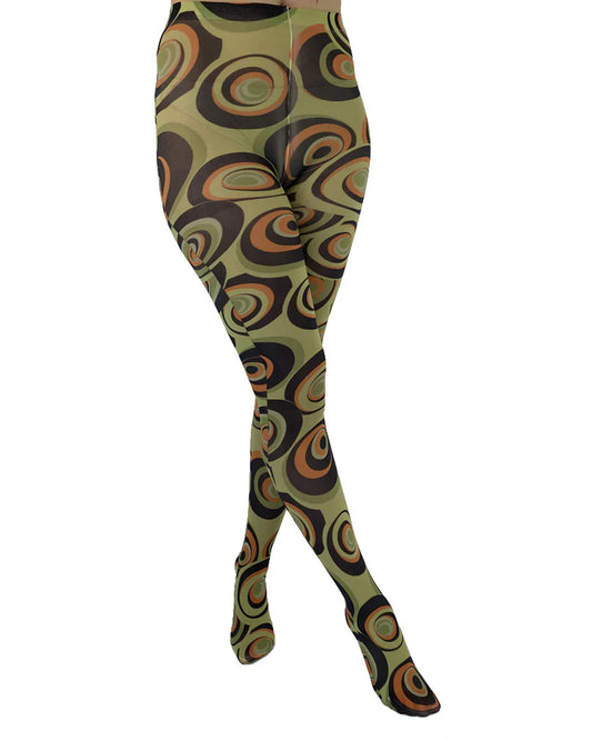 Patterned tights with swirl design on a white background