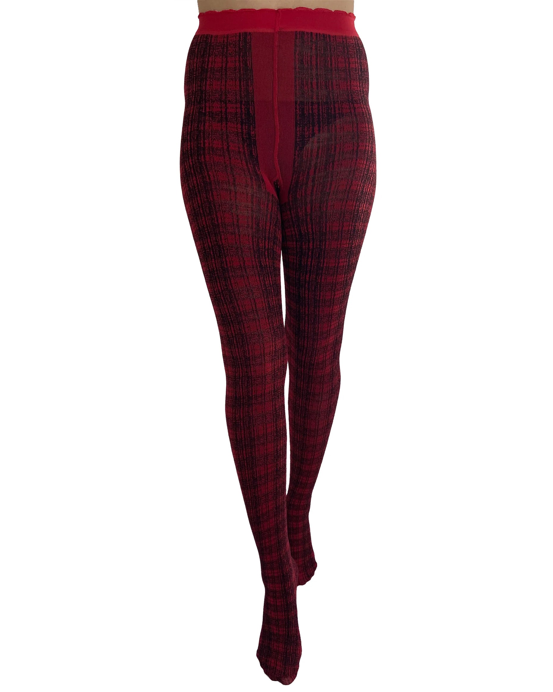 Pamela Mann Red Textured Tartan Pattern Tights