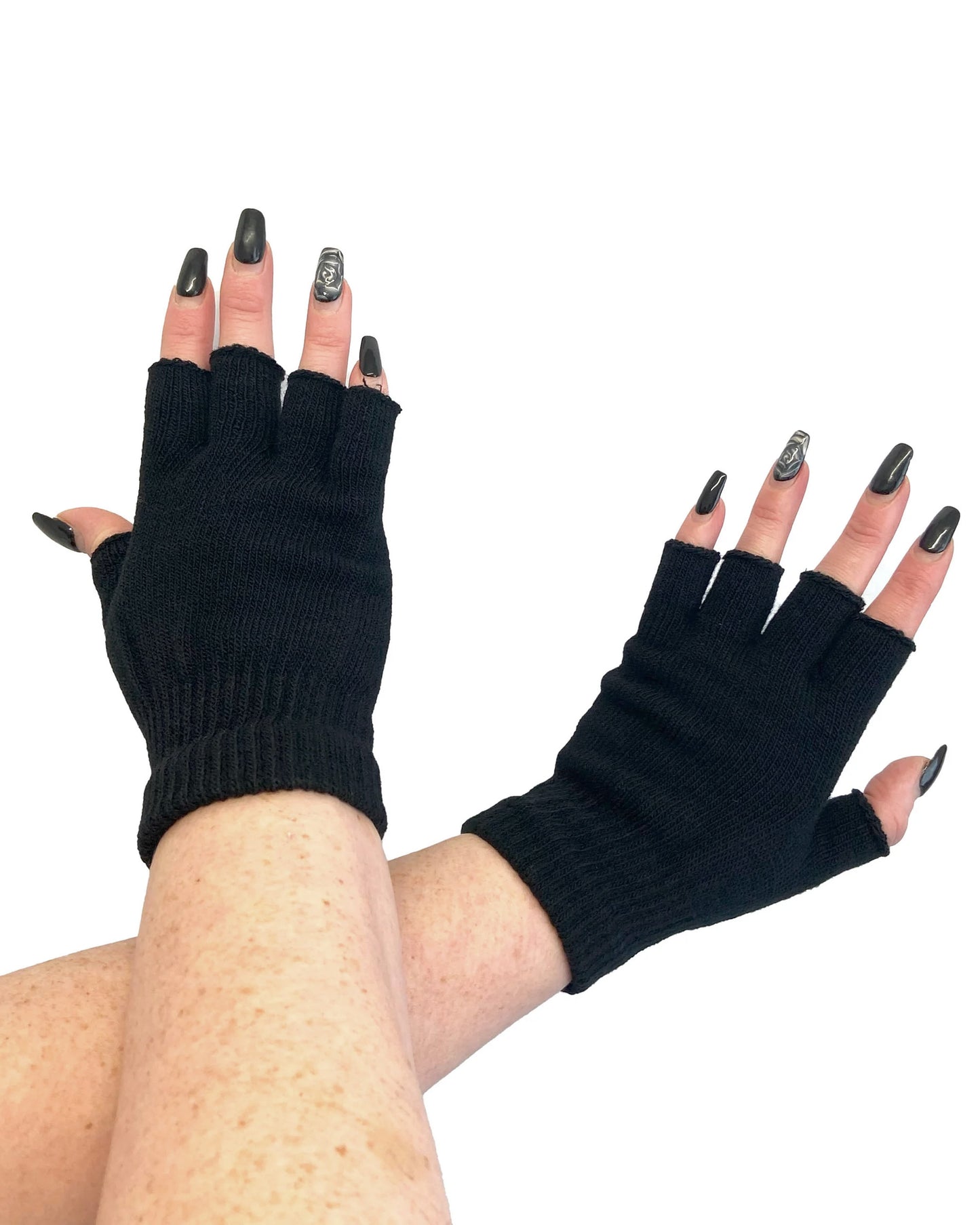 Pamela Mann Knitted Fingerless Gloves with deep elasticated cuff.