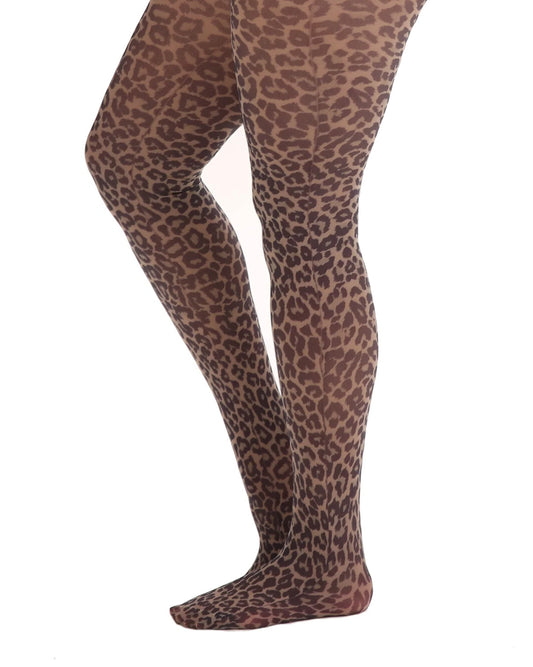 Pamela Mann Leopard Curvy Tights - White super stretch curvy plus size tights with an all over leopard print pattern in shades of brown, nude and black.