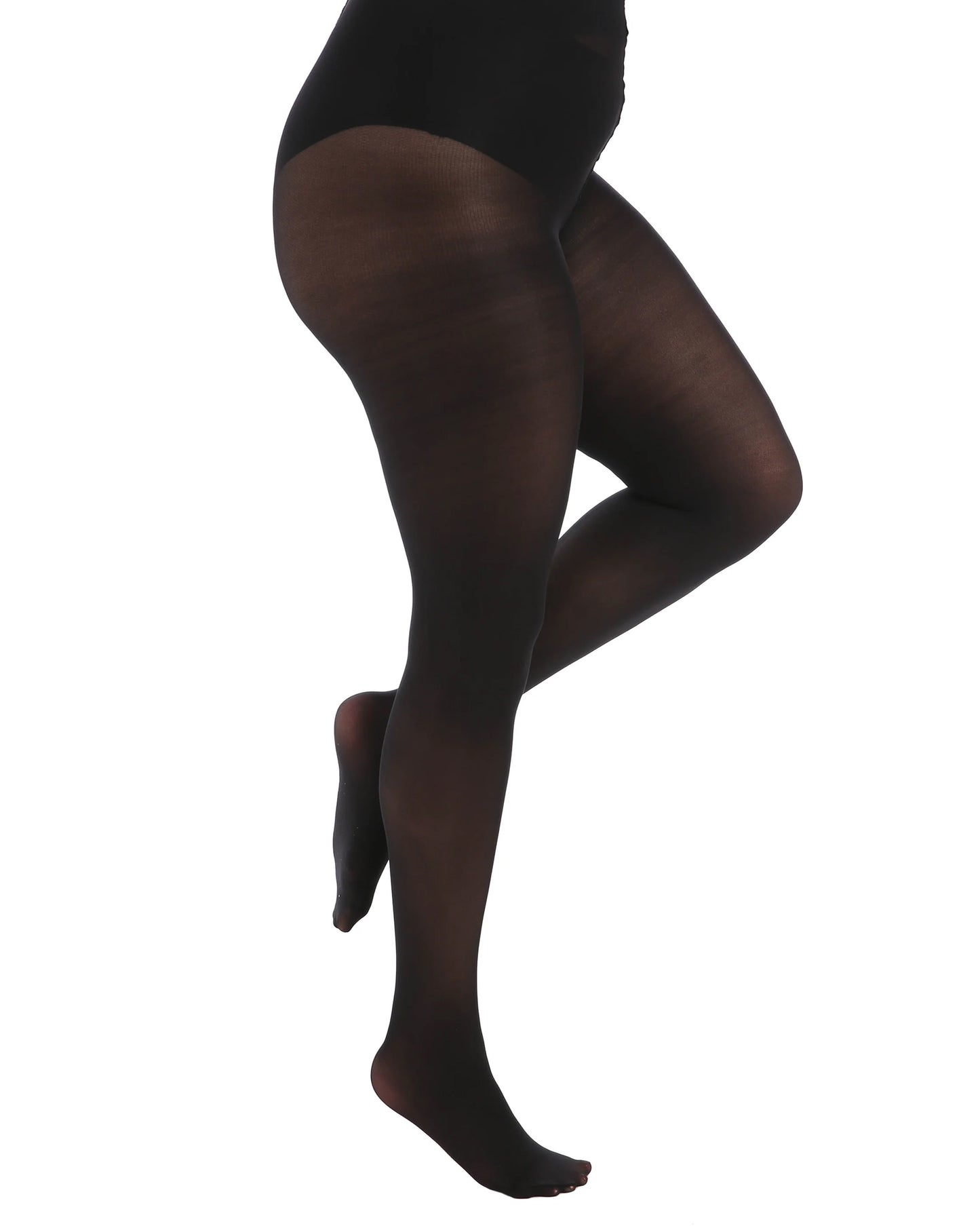 Pamela Mann Curvy Opaque Tights - Black super stretch 50 denier plus size tights with a high waist.