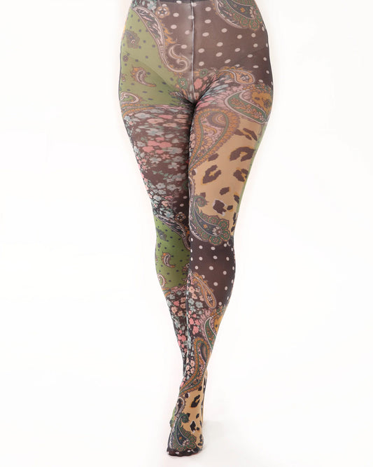 Pamela Mann Wild At Heart Printed Tights - White opaque tights with an all over digital print of a mixture of patterns including paisley, floral, polka dot and leopard print.