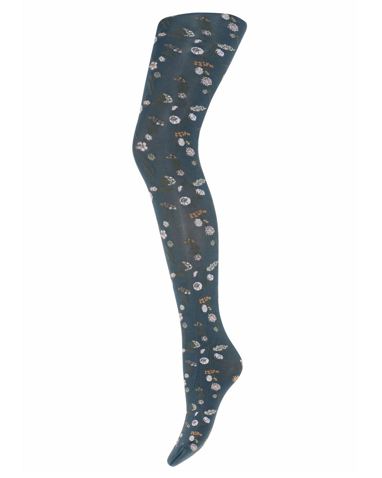 Sneakyox Carrie Pantyhose - Soft teal blue opaque fashion tights with an all over woven floral pattern.