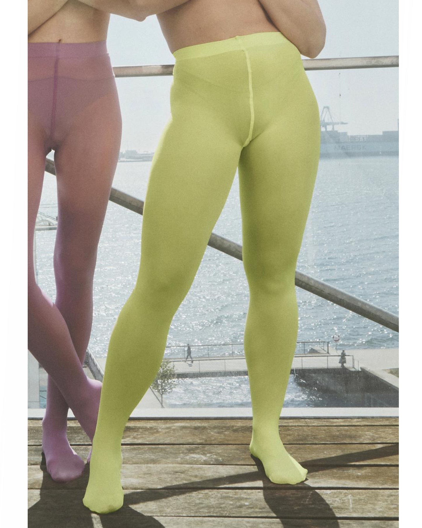 Sneaky Fox Ingrid Recycled Tights - 60 den sustainable eco coloured opaque tights in bright lime green.