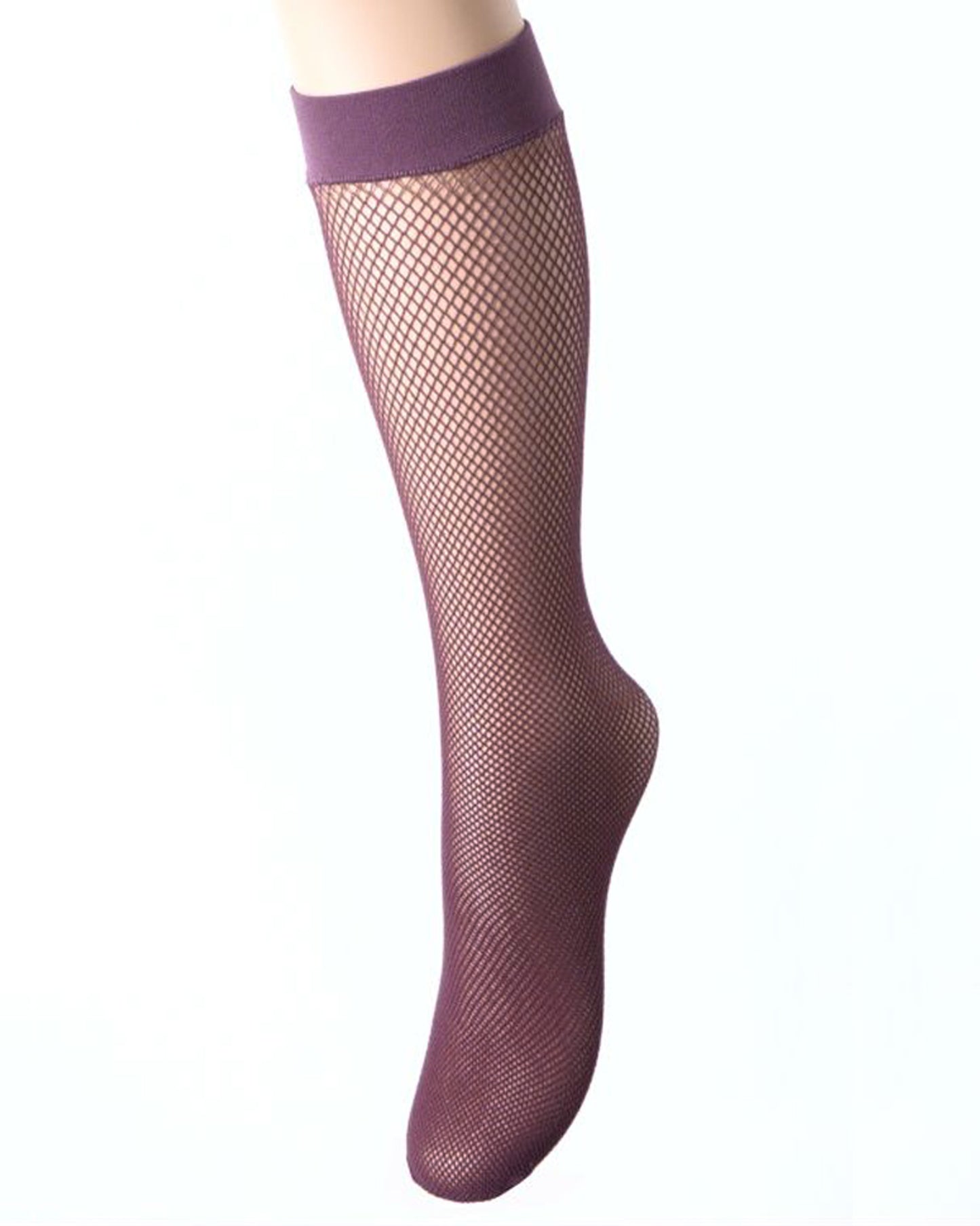 Trasparenze Ambra Gambaletto - Classic micro fishnet knee-high socks with a plain elasticated cuff in a light burgundy colour (stardust).