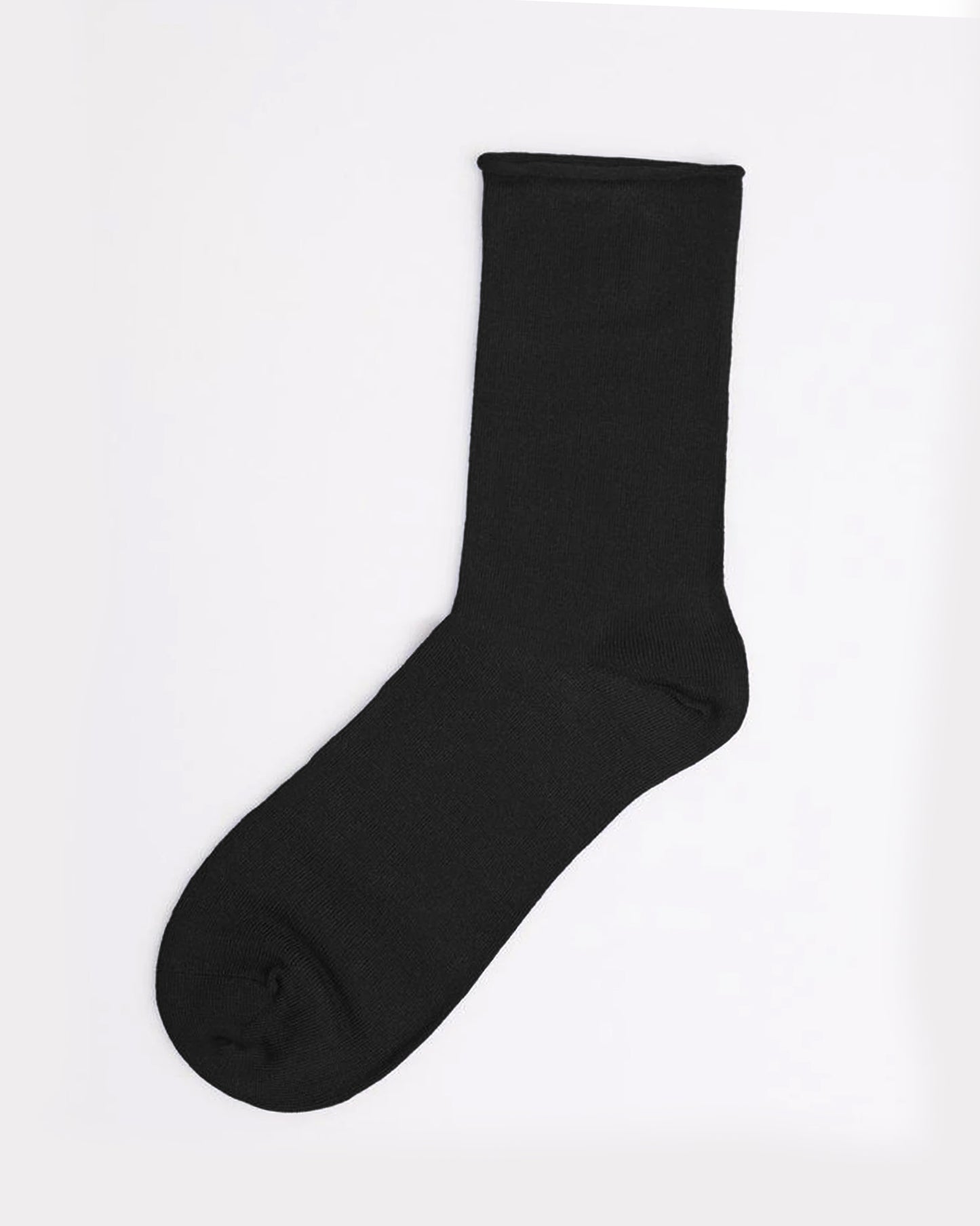Ysabel Mora 12347 Bambú Sin Puno Sock - Black no cuff roll top quarter high bamboo socks with shaped heel and flat toe seam.