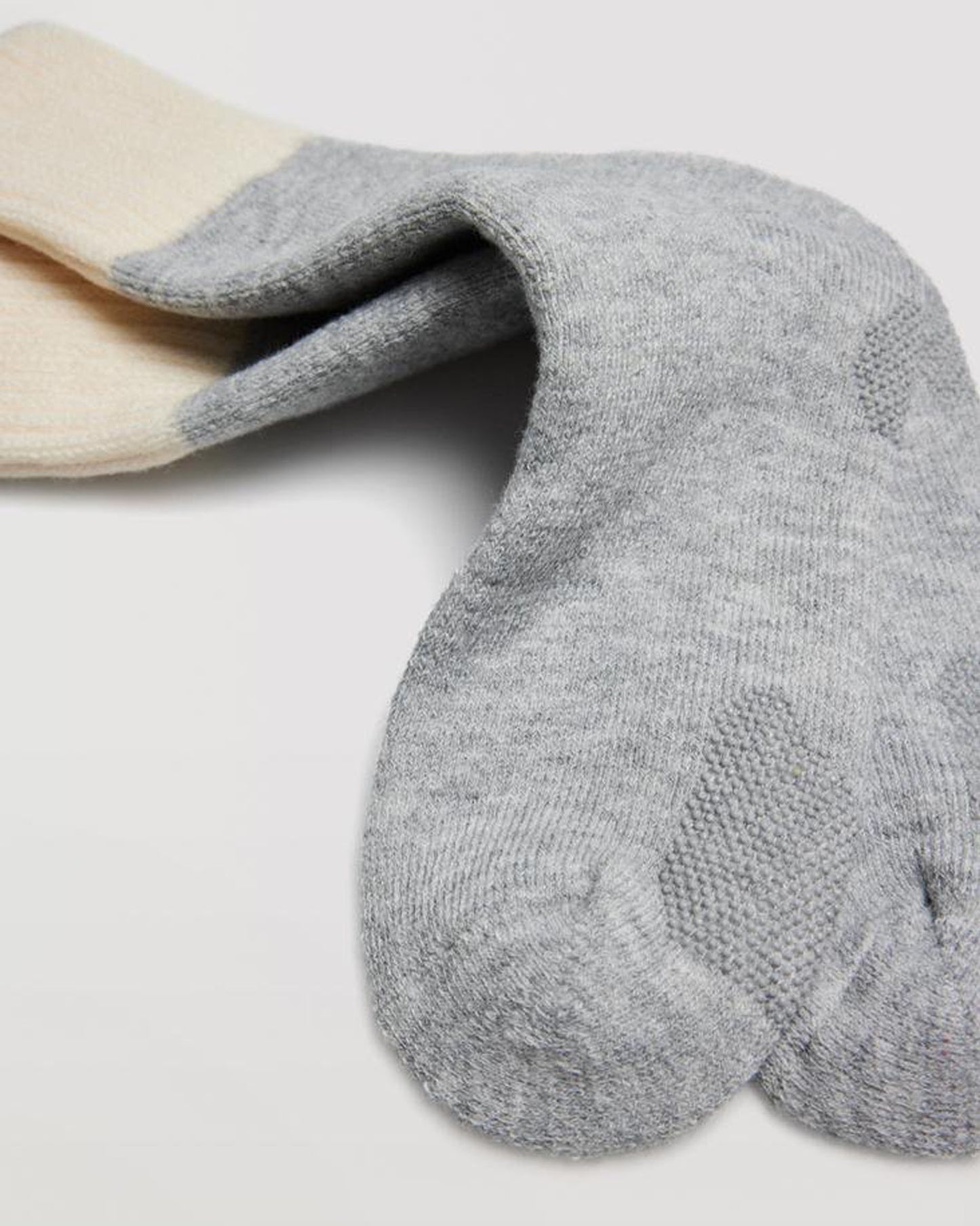 Ysabel Mora 12900 Gripper Socks - Warm light grey slipper socks with a fluffy terry lining and anti-slip gripper on the sole and cream contrasting deep ribbed cuff.