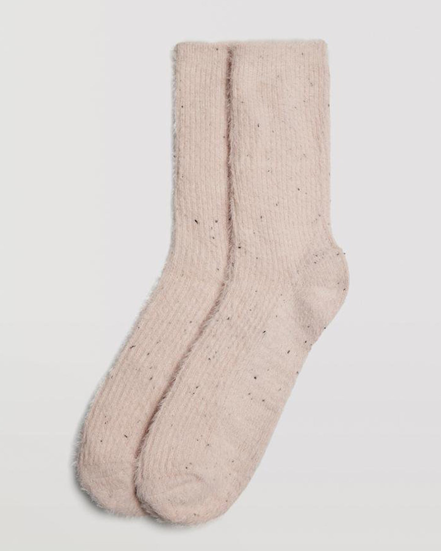Ysabel Mora 12910 Fluffy Rib Socks - Soft and warm fluffy ribbed peach coloured socks with a subtle black fleck, plain sole, shaped heel and flat toe.