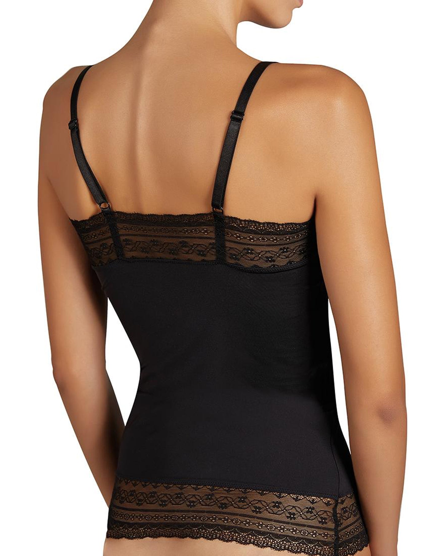 Ysabel Mora 19144 Romance Top - black stretch spaghetti string top with lace from.