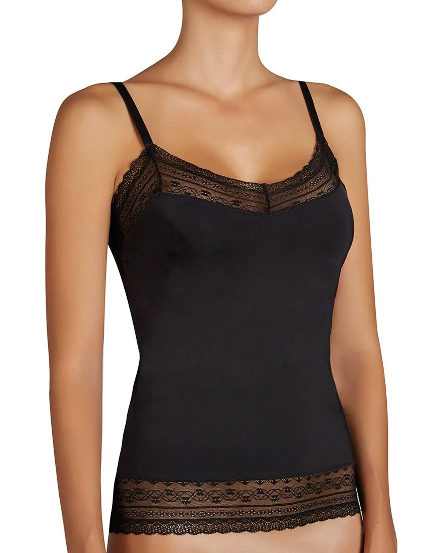 Ysabel Mora 19144 Romance Top - black stretch spaghetti string top with lace from.