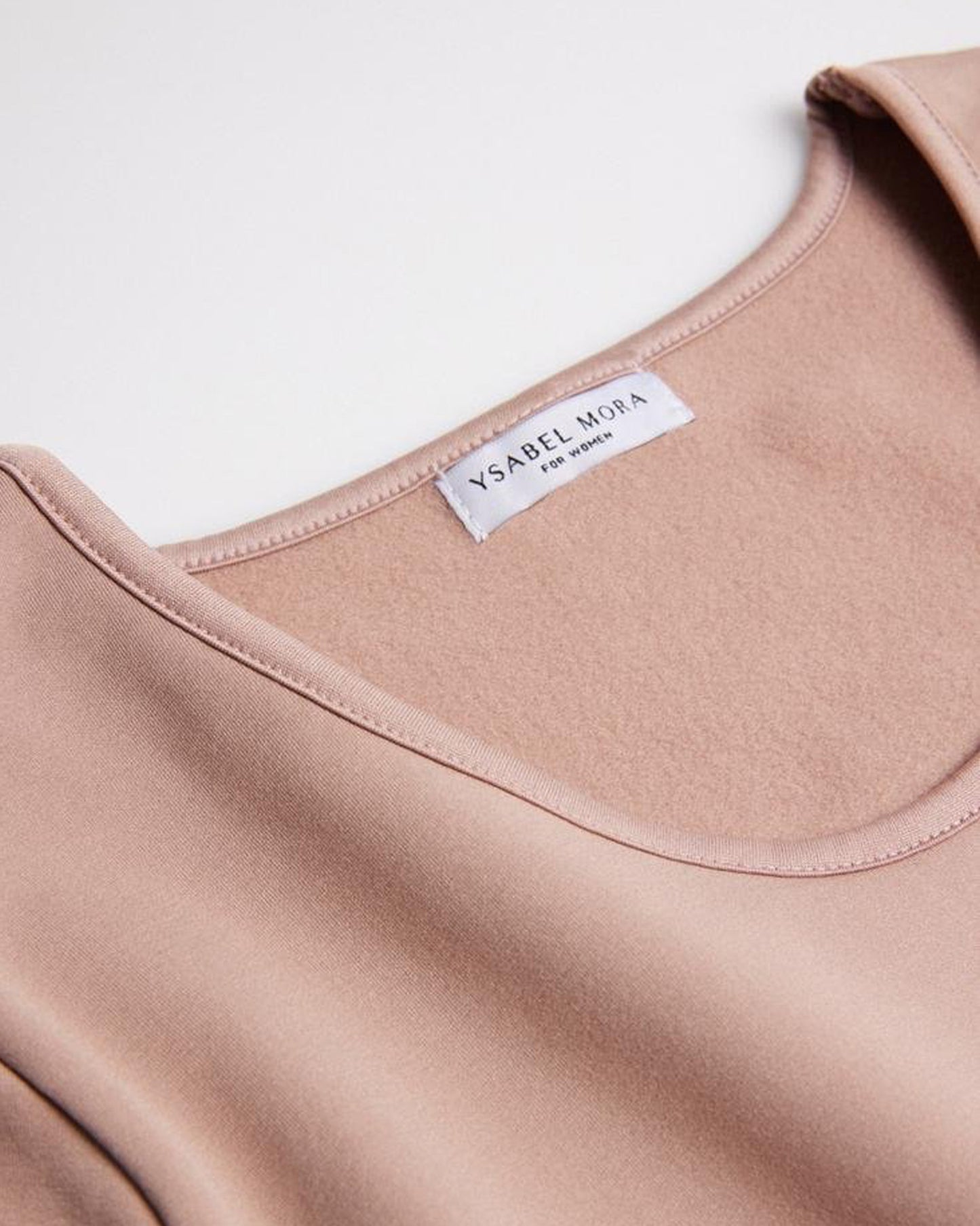 Ysabel Mora - 70002 Taupe/beige Thermal Fleece Lined Crew Neck Top, worn with light grey leggings.