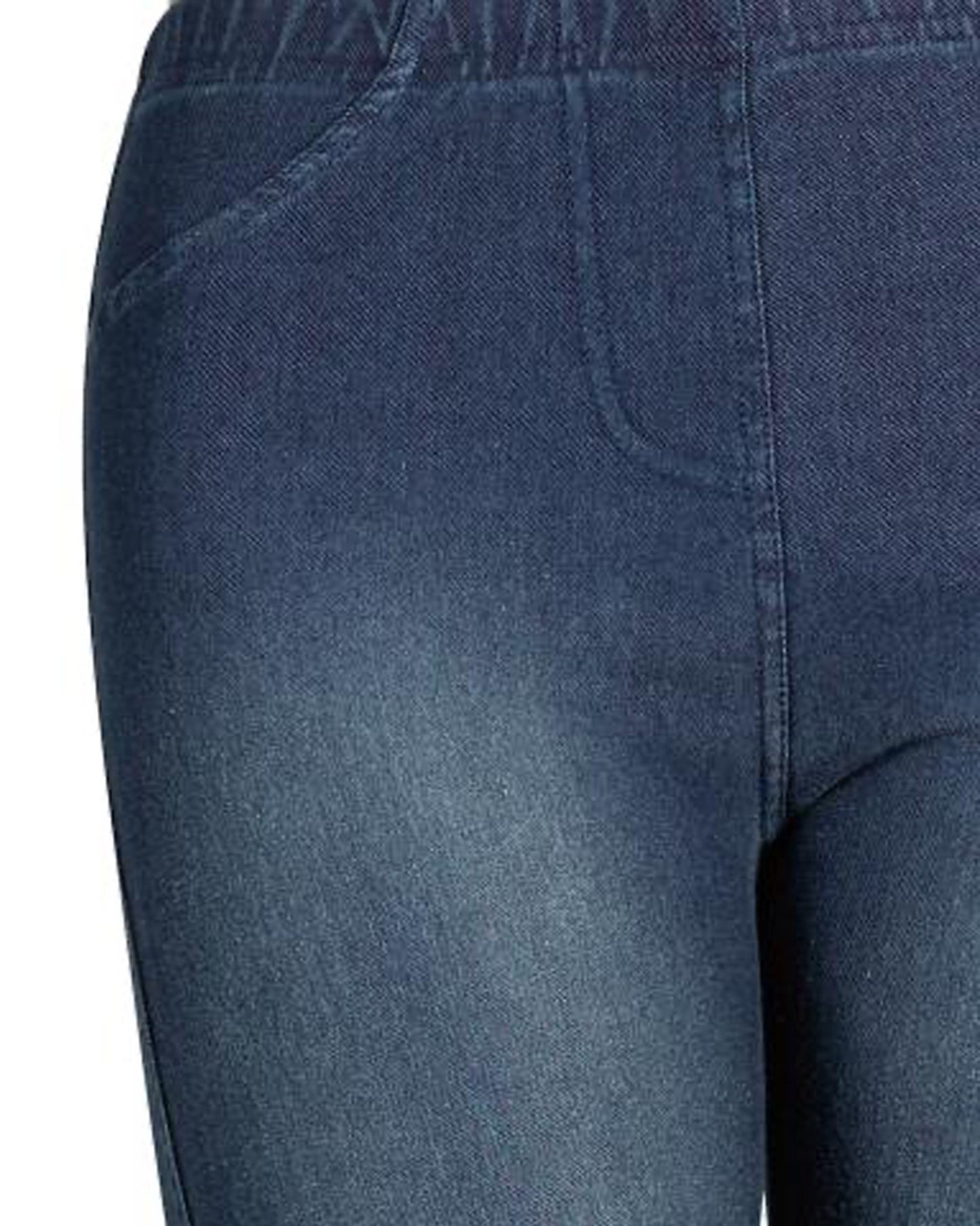 Ysabel Mora - 70213 Ripped Distressed Jeans - dark denim blue stretch cotton jeans/jeggings, close up of waist and stitching.