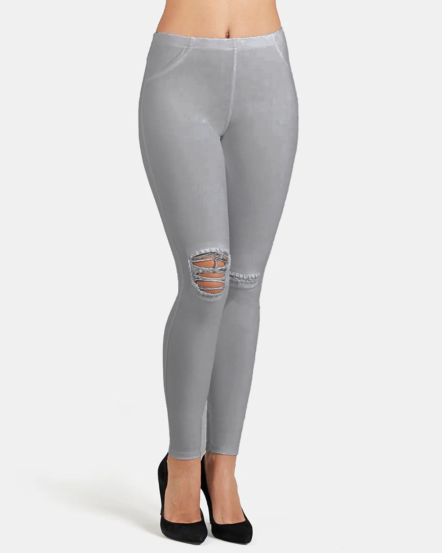 Ysabel Mora - 70213 Ripped Distressed Jeans - light grey stretch cotton jeans/jeggings.