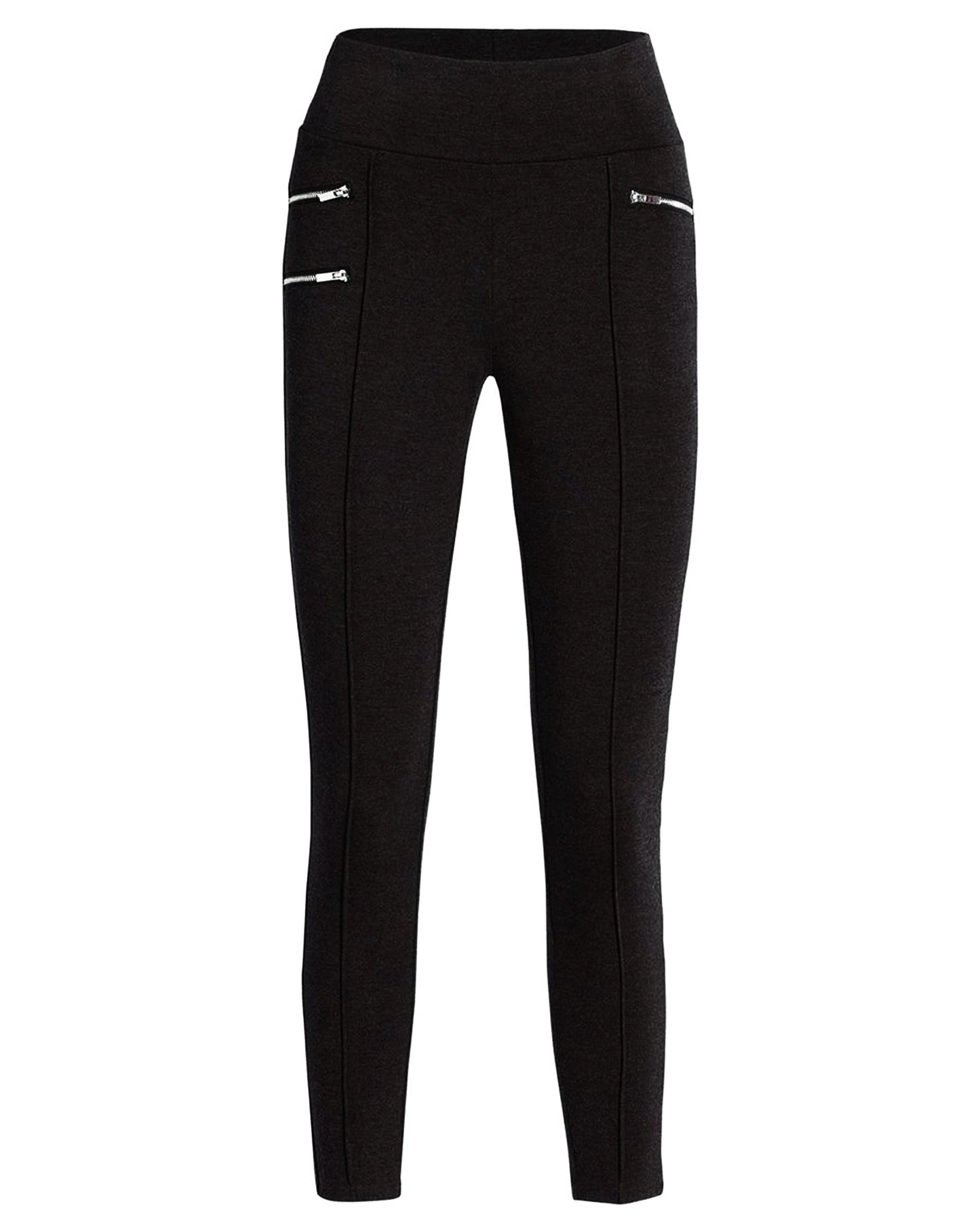 Ysabel Mora 70273 Leggings - Black jodhpur style high waisted leggings with silver side zips, raised centre seam down the leg and deep slimming waist band.