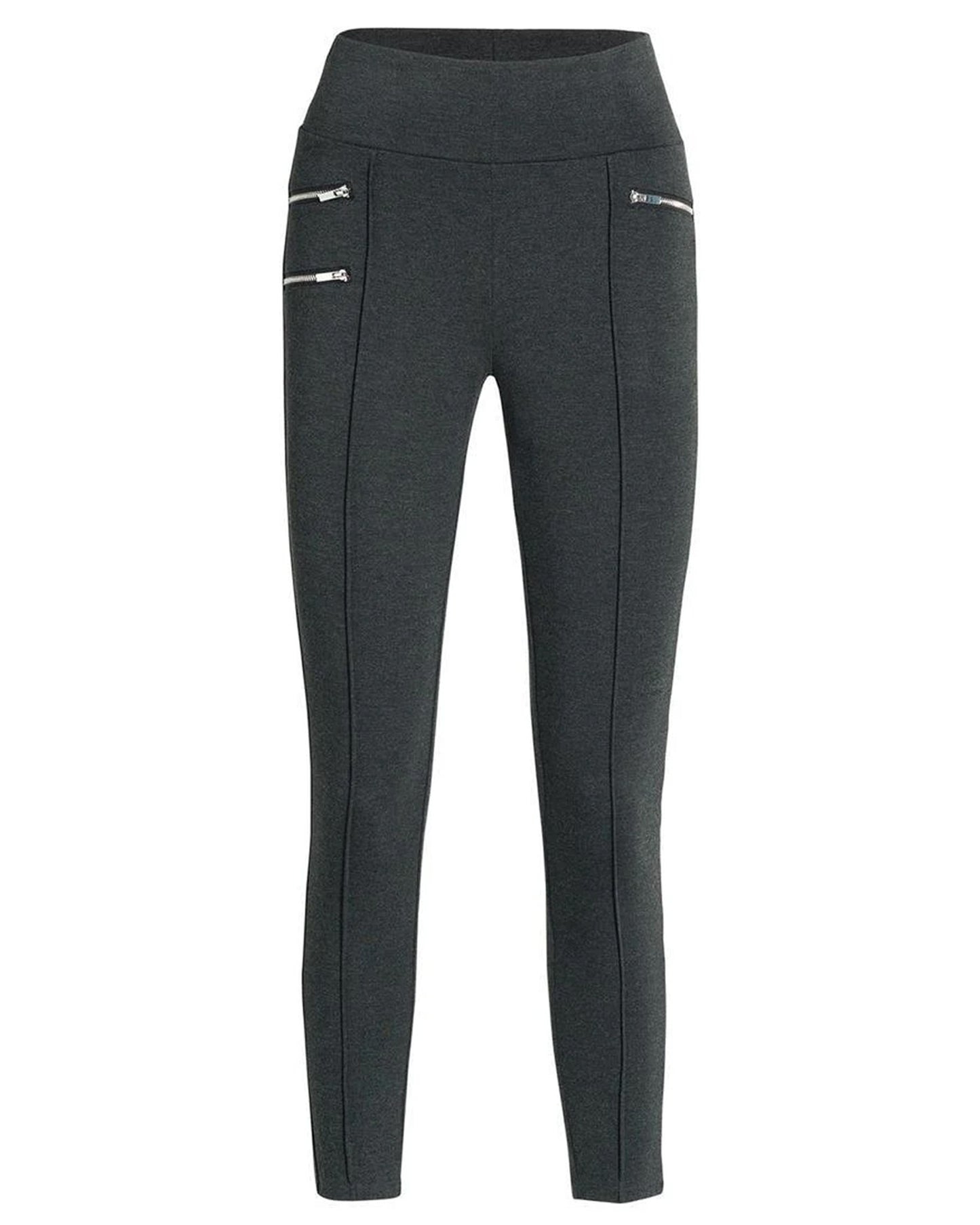 Ysabel Mora 70273 Leggings - Dark fleck grey jodhpur style high waisted leggings with silver side zips, raised centre seam down the leg and deep slimming waist band.