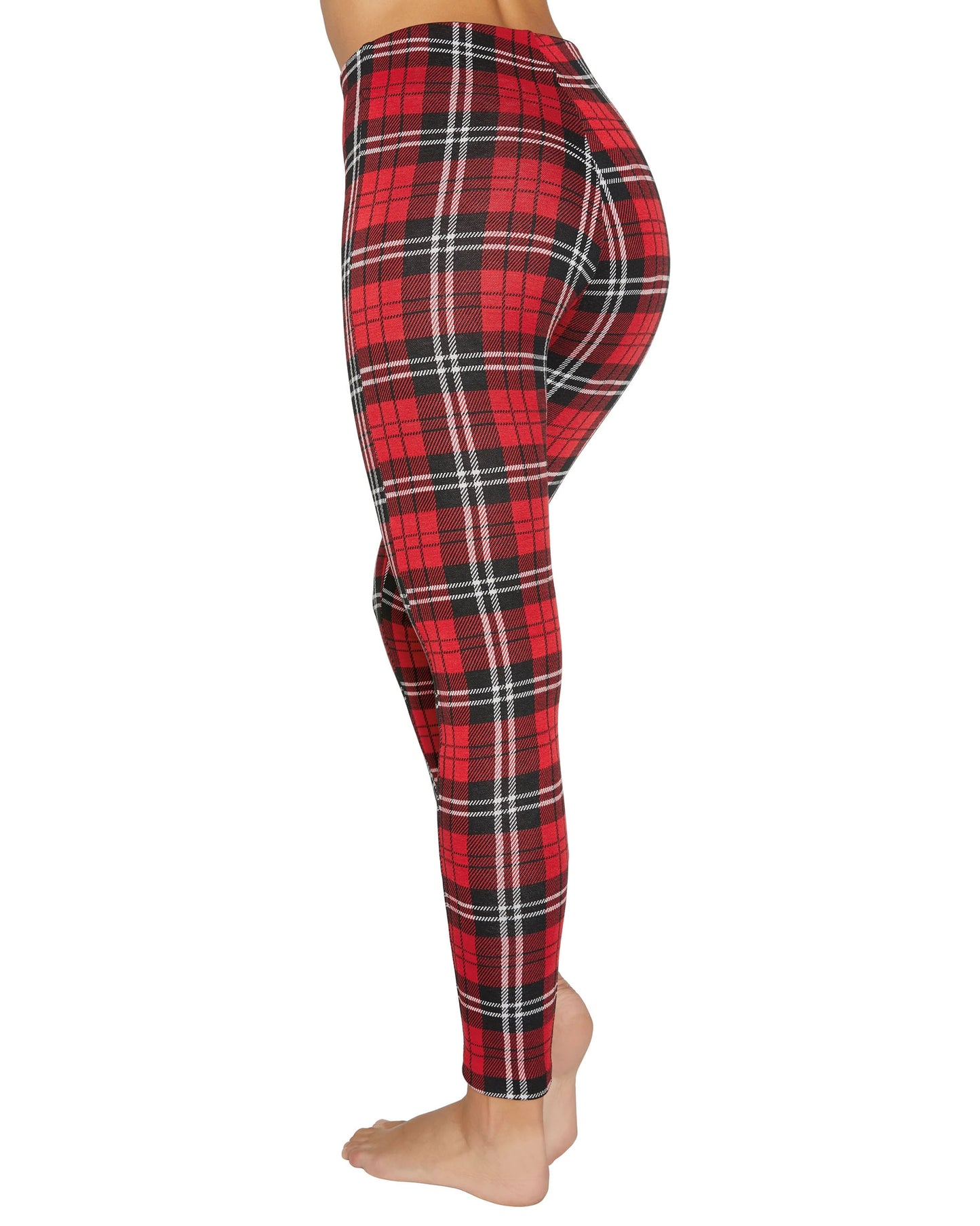 Ysabel Mora 70257 Tartan Treggings - Skinny classic red tartan stretch trouser leggings with high waist and front zip. Back view.