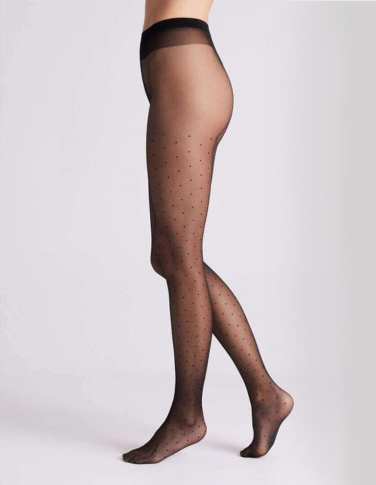 Ysabel Mora - Classic sheer black polka dot spot patterned tights