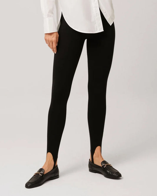 Ysabel Mora 70289 Stirrup Leggings - Plain mid-rise black stretch cotton ski pants style leggings.