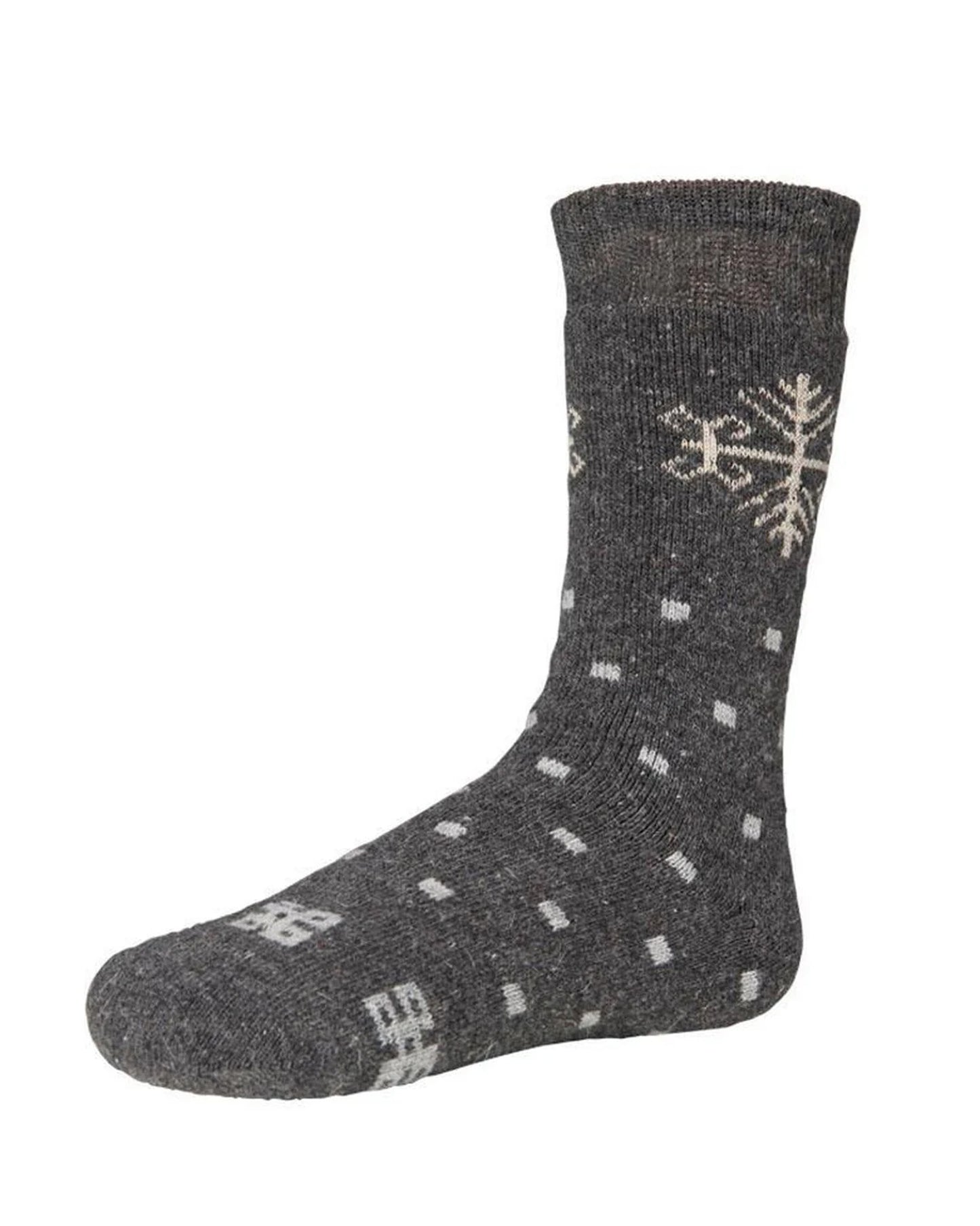 Ysabel Mora 12720 Snowflake Sock - Warm and cozy thick knitted grey socks with a touch of wool and angora, with a snowflake motif and all over dotted square pattern.