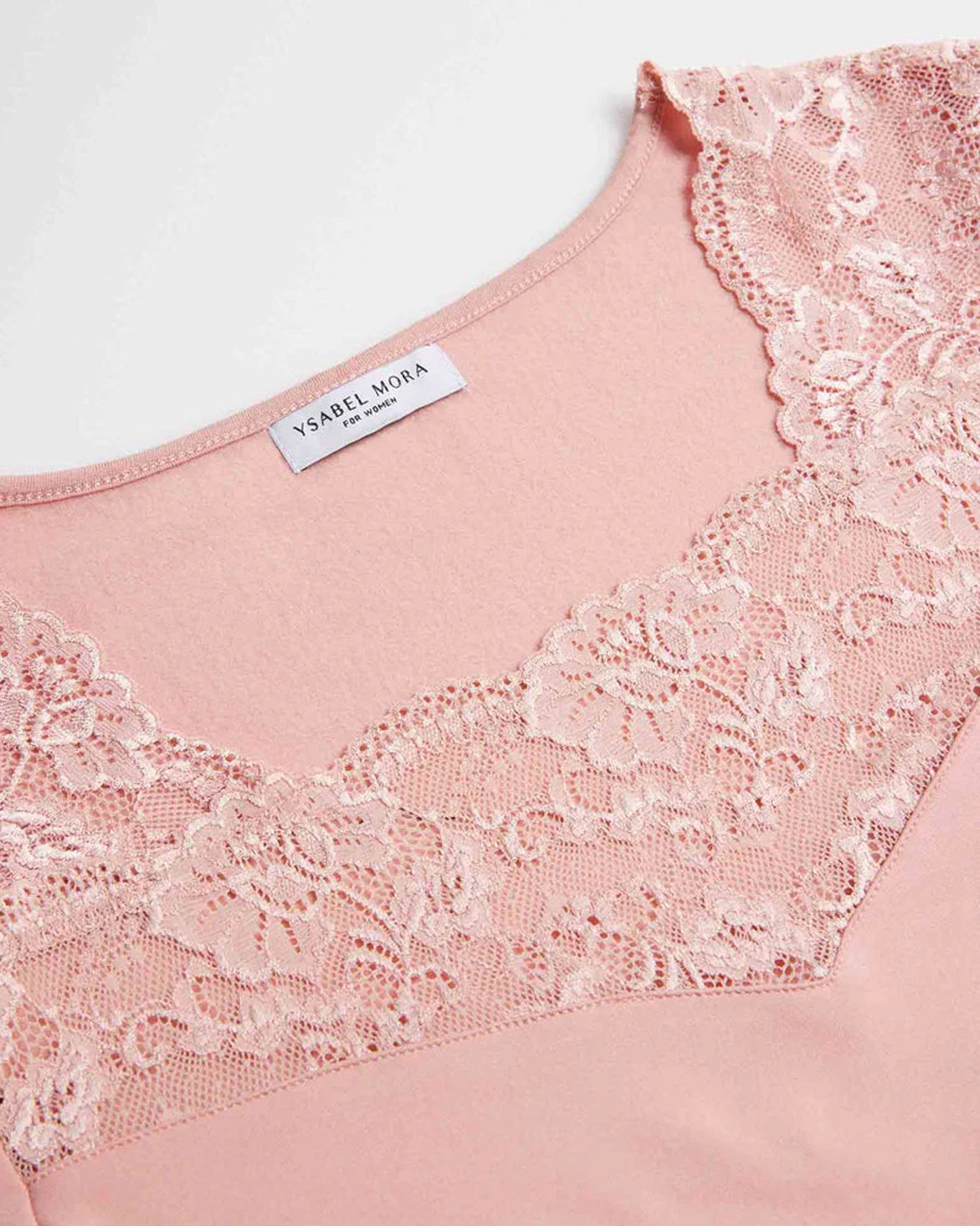 Ysabel Mora 70005 Thermal Lace Top - Pale pink soft and warm fleece lined long sleeved vest with floral lace trim and cuffs.