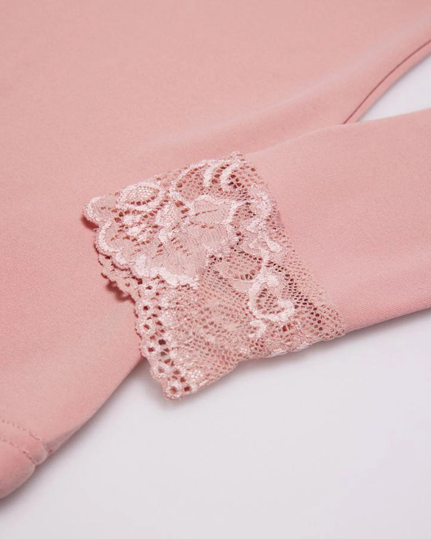 Ysabel Mora 70005 Thermal Lace Top - Pale pink soft and warm fleece lined long sleeved vest with floral lace trim and cuffs.