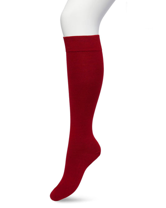 Bonnie Doon 83430 Cotton Knee-Highs - Deep red soft and plain cotton knee length socks with a shaped heel, flat toe seam and deep elasticated comfort cuff.