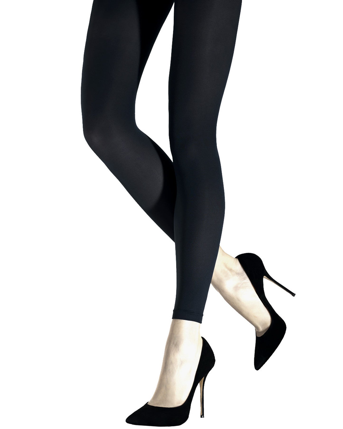 Emilio Cavallini 1176.90.2 Barely Opaque Leggings - Black footless tights worn with black stiletto high heels.