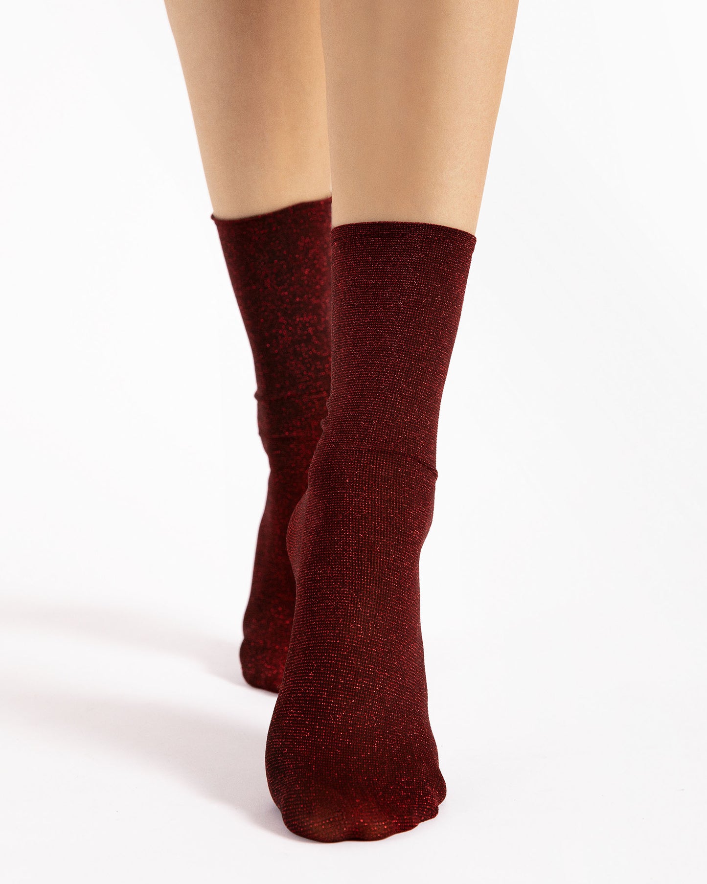 Fiore Bestie Socks - Black opaque tube ankle socks with sparkly wine red lurex woven throughout.