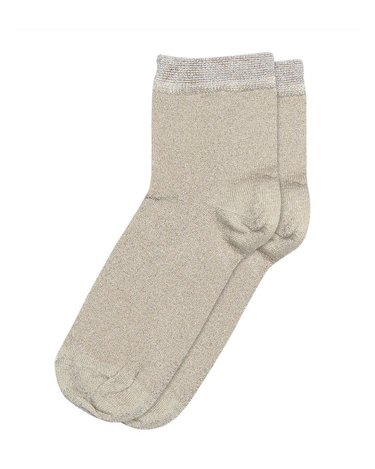 MP Denmark 77665 Pi Socks - Stone / champagne quarter high fashion ankle socks with sparkly silver lamé through out, plain cuff, shaped heel and flat toe seam.