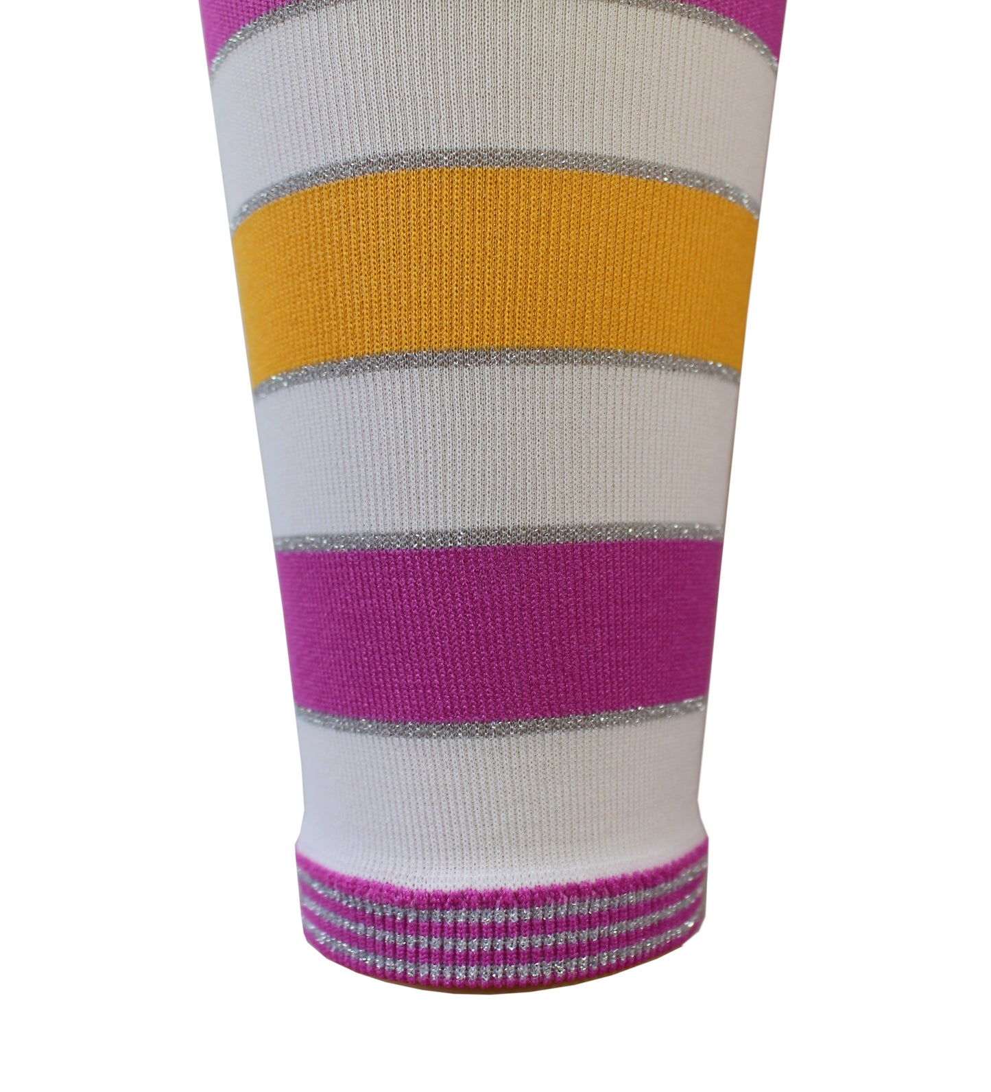 Omsa Beach Pantacollant - Soft white opaque kid's footless tights leggings with a pink and orange horizontal stripe pattern with silver lamé lurex.
