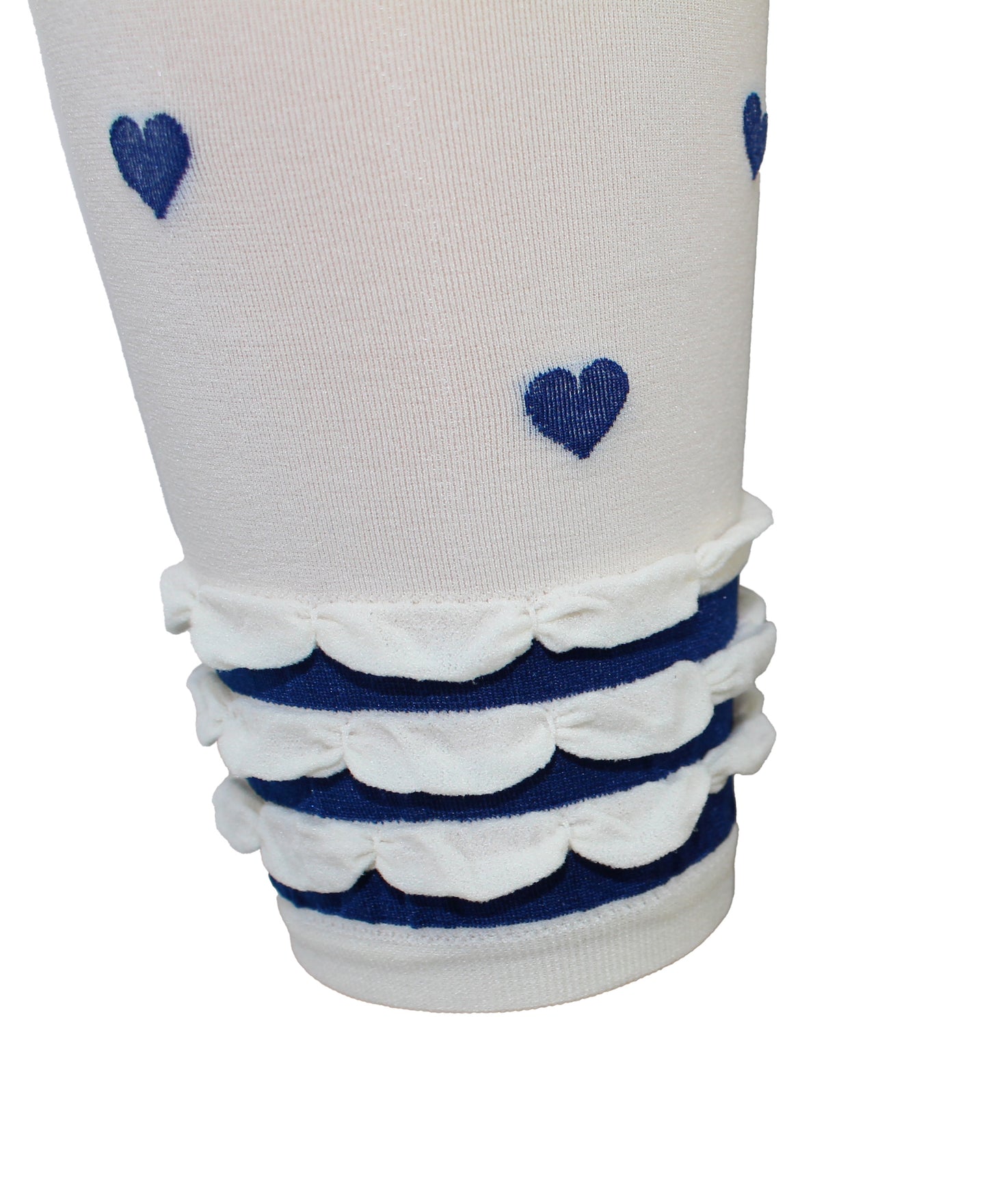 Omsa Fancy Pantacollant - frilled ruched striped cuff in navy and white with heart pattern