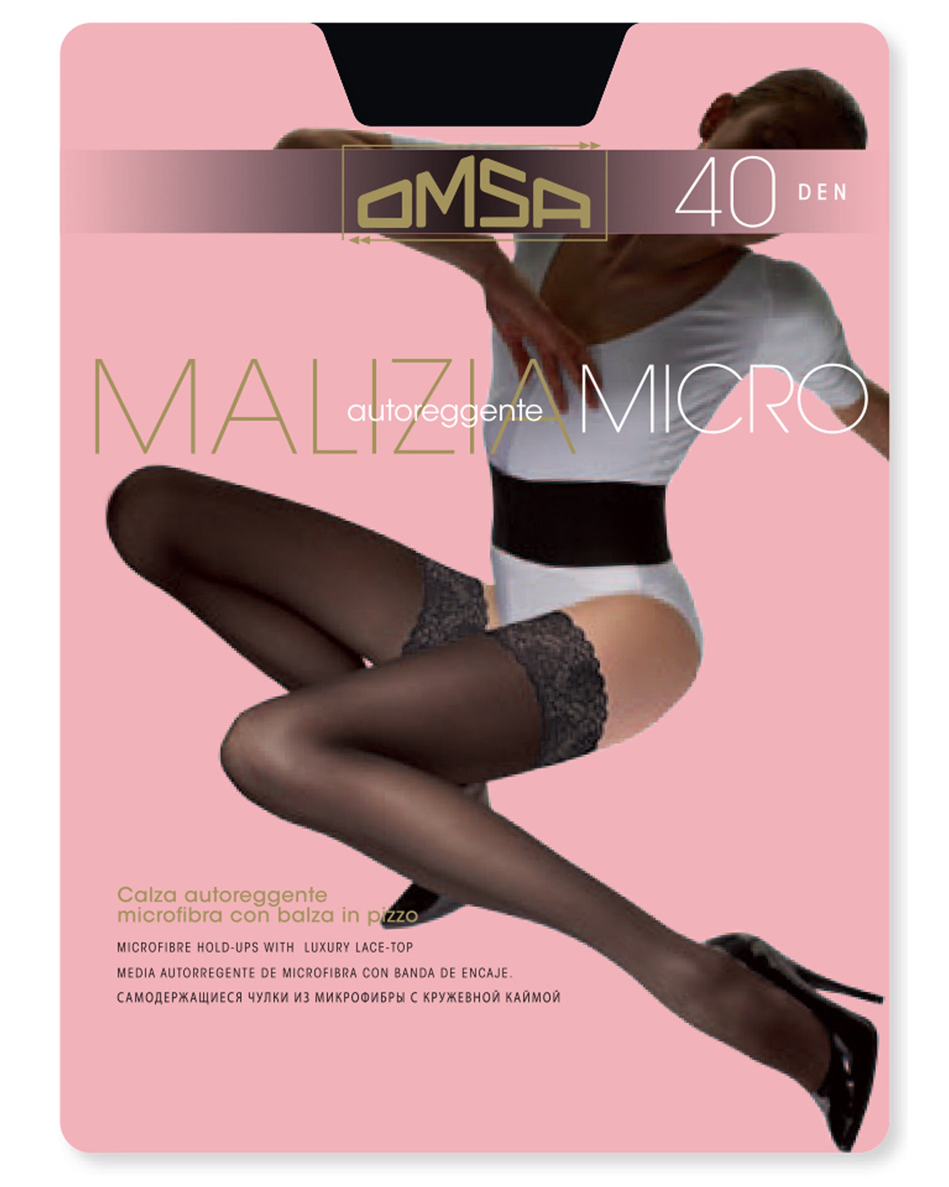 Omsa Malizia 40 Autoreggente Pack - classic matte opaque hold ups with lace top and silicone.