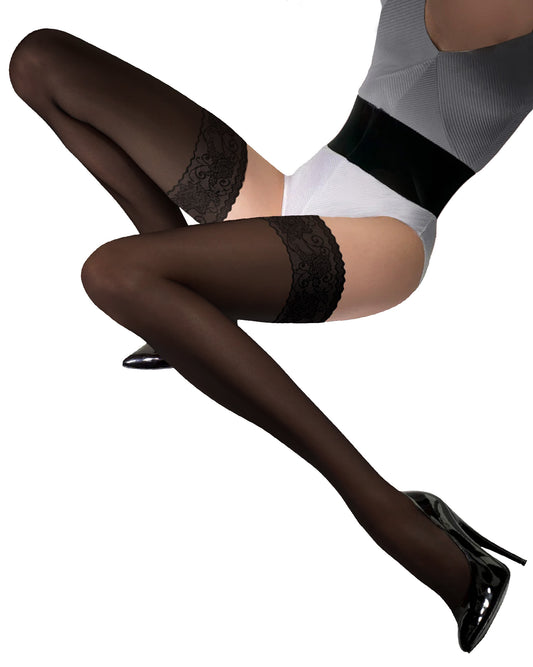 Omsa Malizia 40 Autoreggente - classic matte opaque hold ups with lace top and silicone, available in black and brown