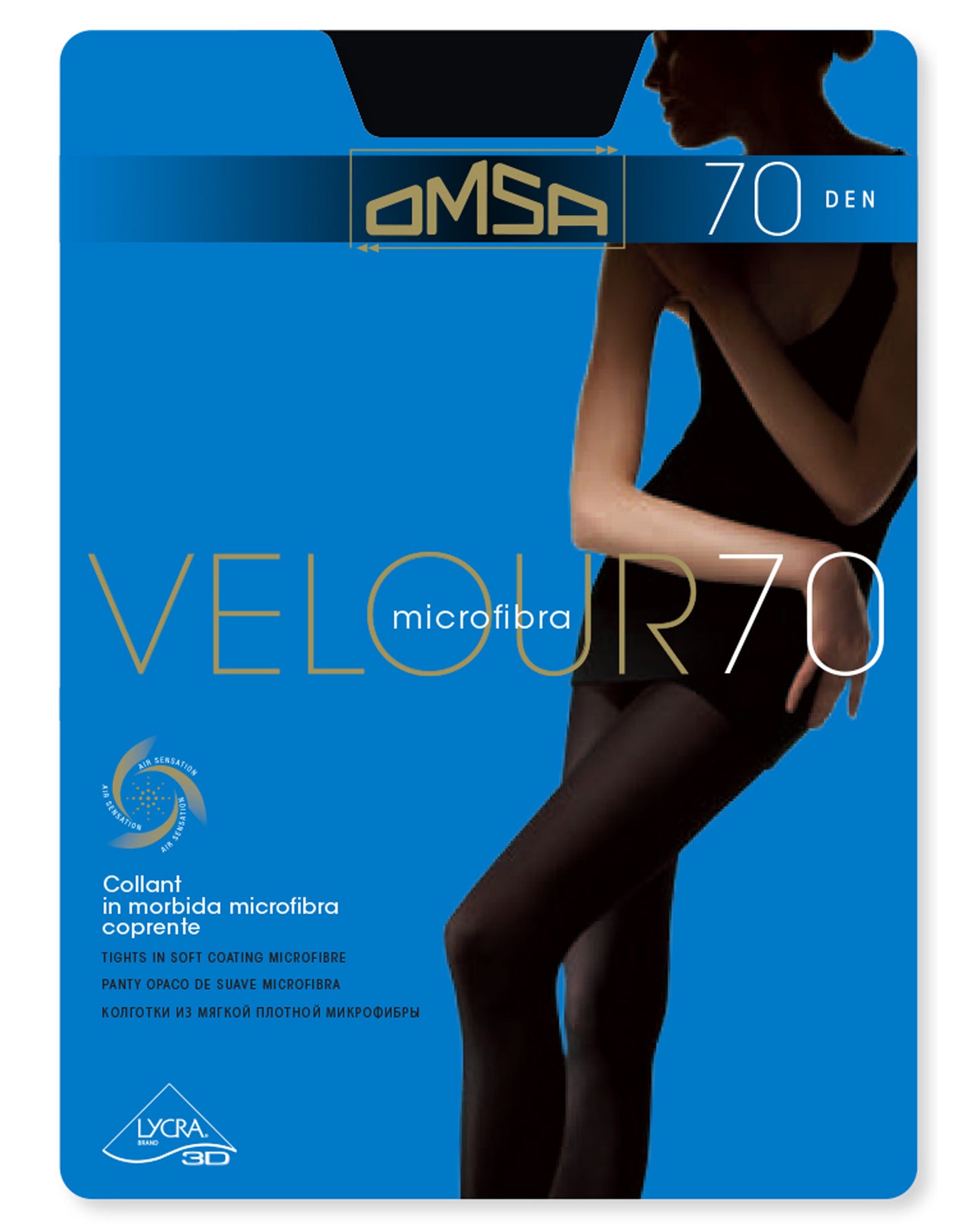 Omsa Velour 70 Collant Packaging - black soft matte opaque microfibre tights.