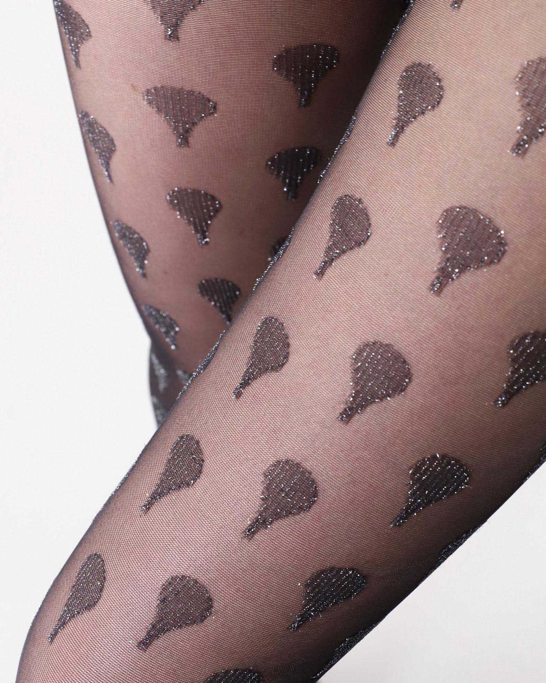 Oroblù Deluxe Collant - Sheer black fashion tights with a sparkly silver lamé upside down teardrop style pattern and deep comfort waist band.