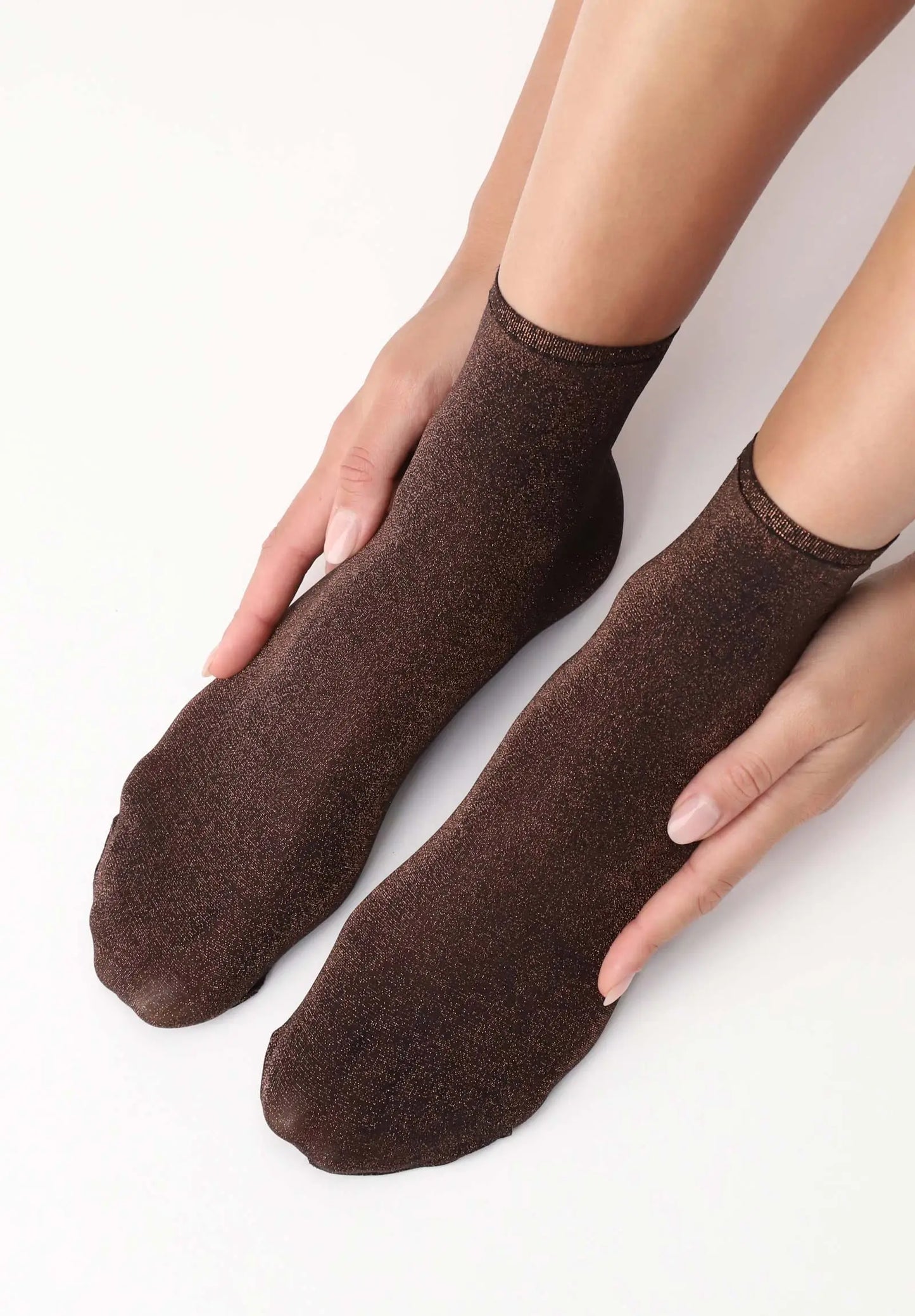 Oroblu Diamonds Sock - Black opaque sparkly lamé ankle socks with bronze metallic yarn