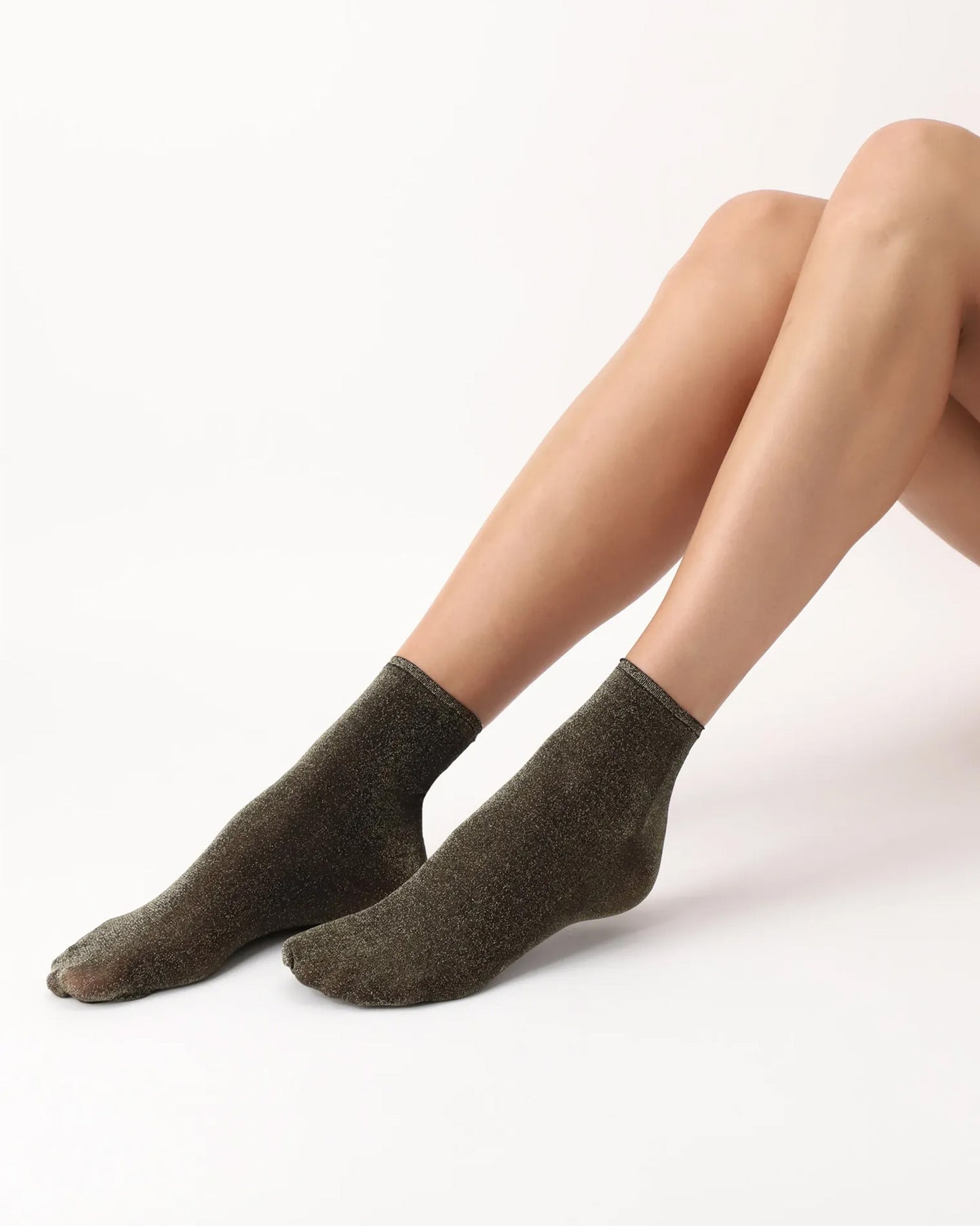 Oroblu Diamonds Sock - Black opaque sparkly lamé ankle socks with gold metallic yarn